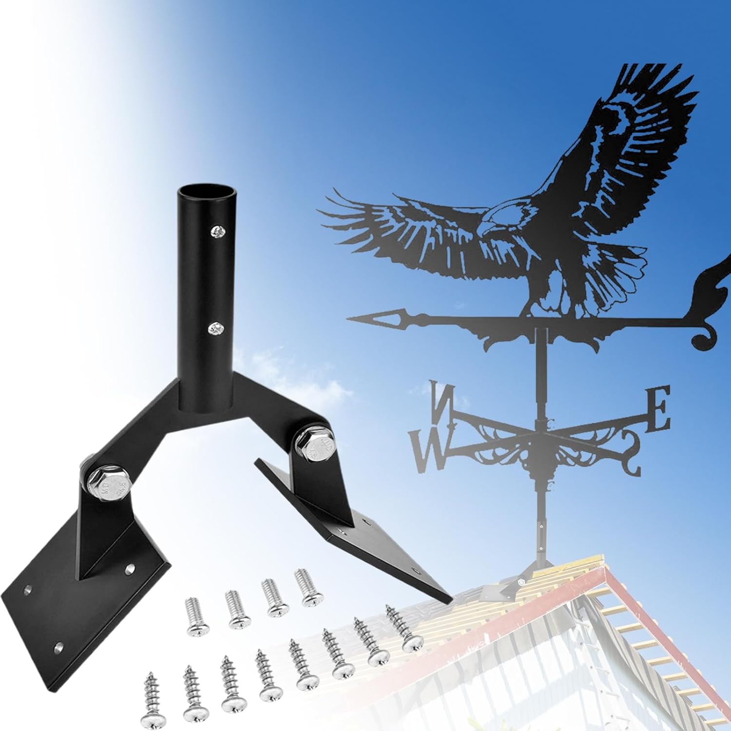 1 juego de veleta ajustable Ridge Vent montaje de techo, montaje de paletas de acero para cúpula con soportes de montaje extensión negro