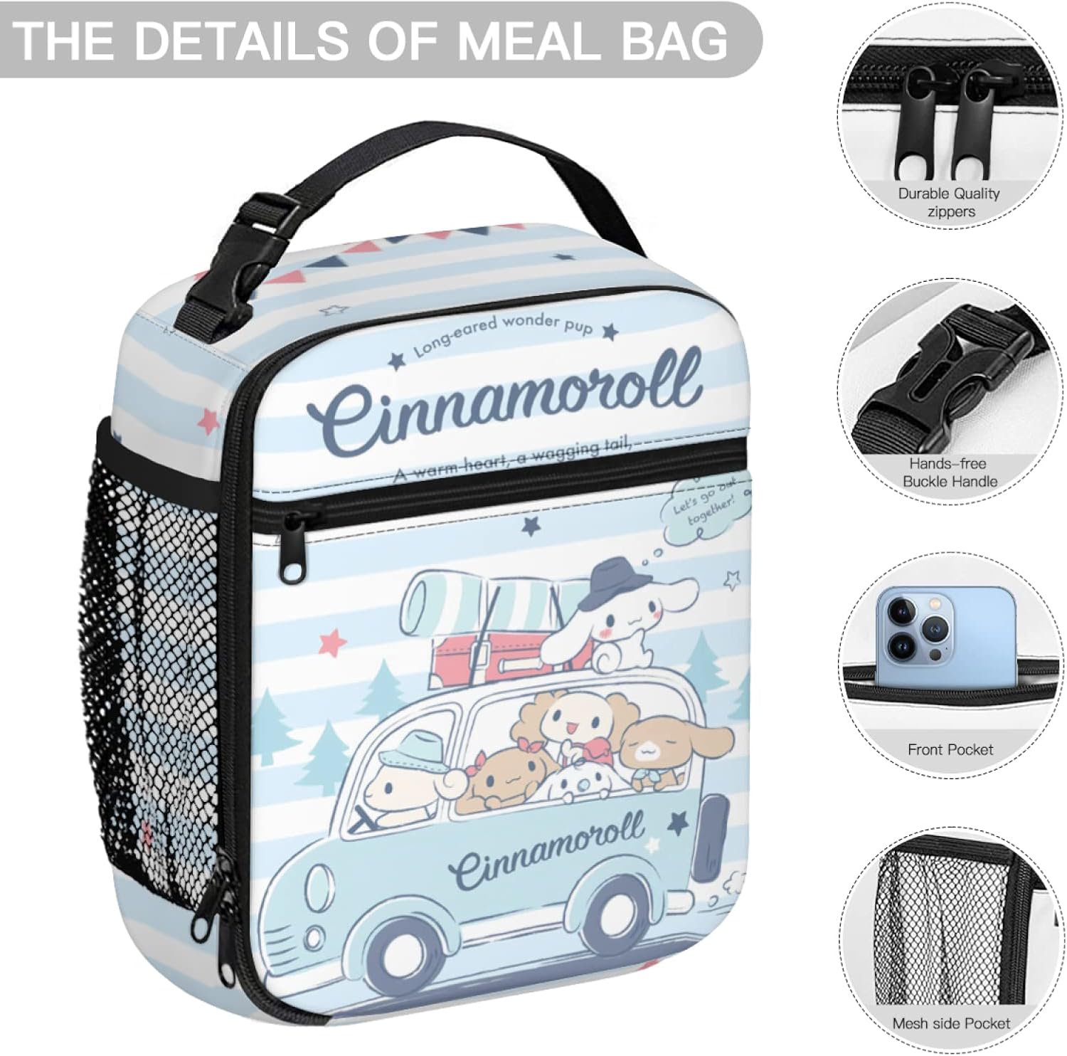 Bolsa de almuerzo de dibujos animados con aislamiento para mujer, oficina, camping, picnic
