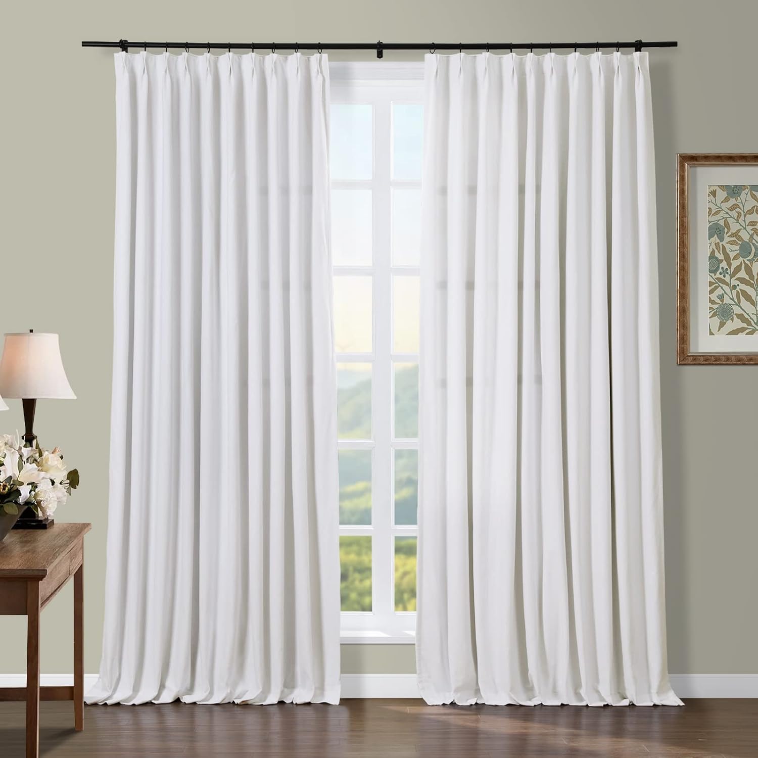 TWOPAGES Cortinas plisadas extralargas de algodón con diseño de pato de 120 pulgadas de largo, para habitación de invitados y cocina, cortinas