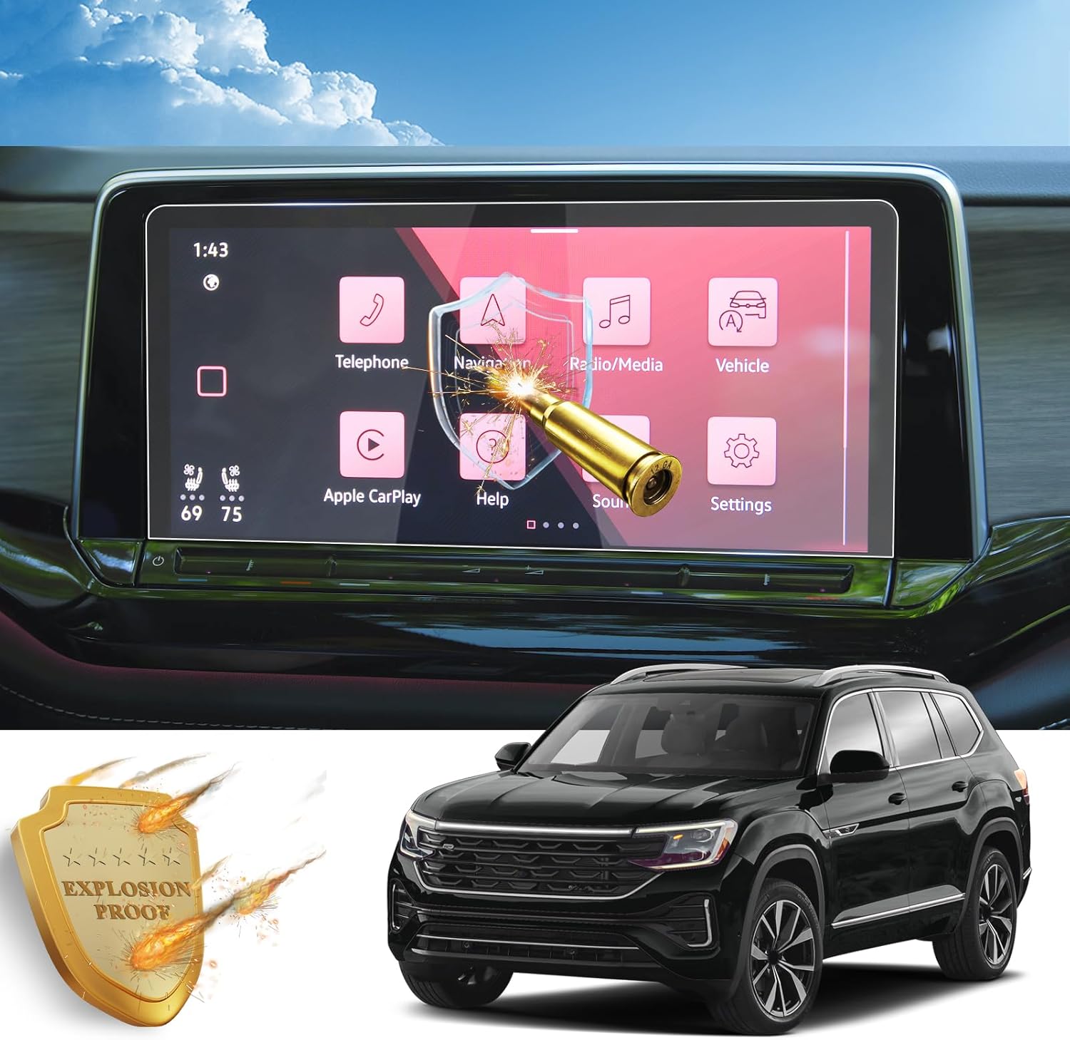 R RUIYA Protector de pantalla para Volkswagen Atlas 2024 para AtlasAtlas Cross Sport SESE 2024 con tecnologíaSELSEL Premium R-LineSEL R-Line 12″