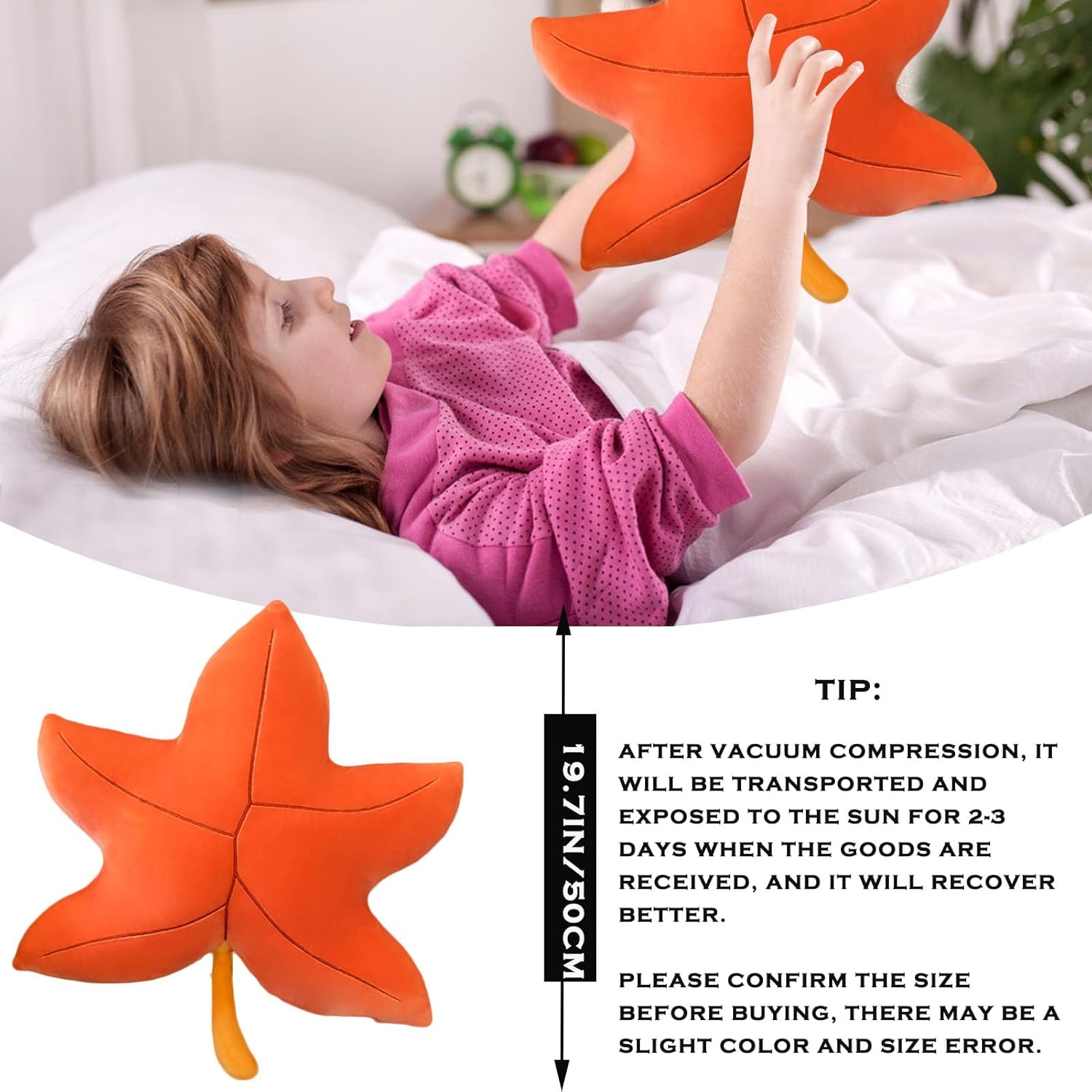 CHELEI2019 Almohada de hojas de 19.7 pulgadas, relleno 3D de planta de arce en forma de hoja de arce para decoración de habitación