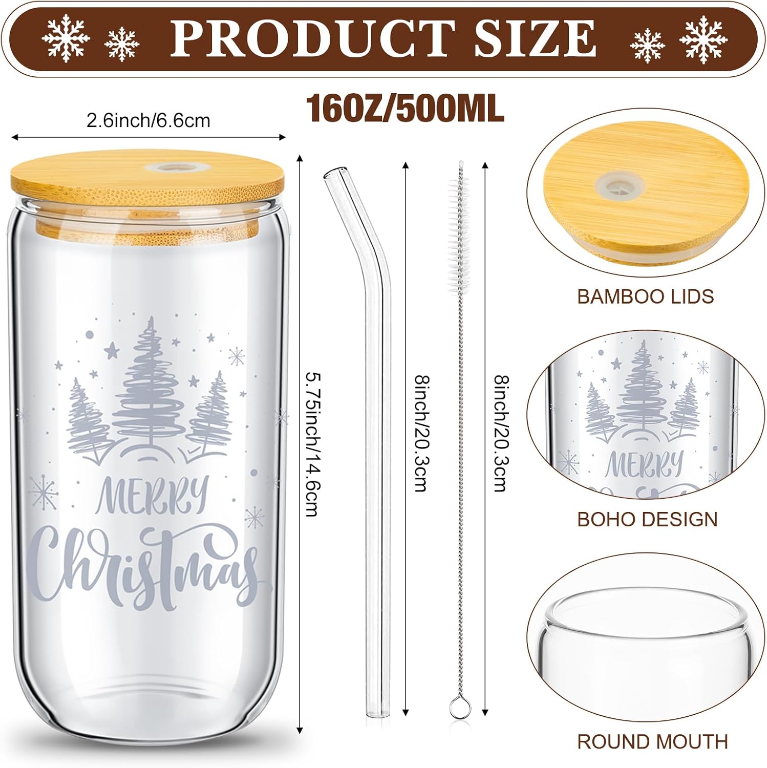Umigy Paquete de 8 vasos de Navidad de 16 onzas, vasos de Navidad con tapas y pajitas, vaso de café helado en forma de lata de cerveza, vasos de