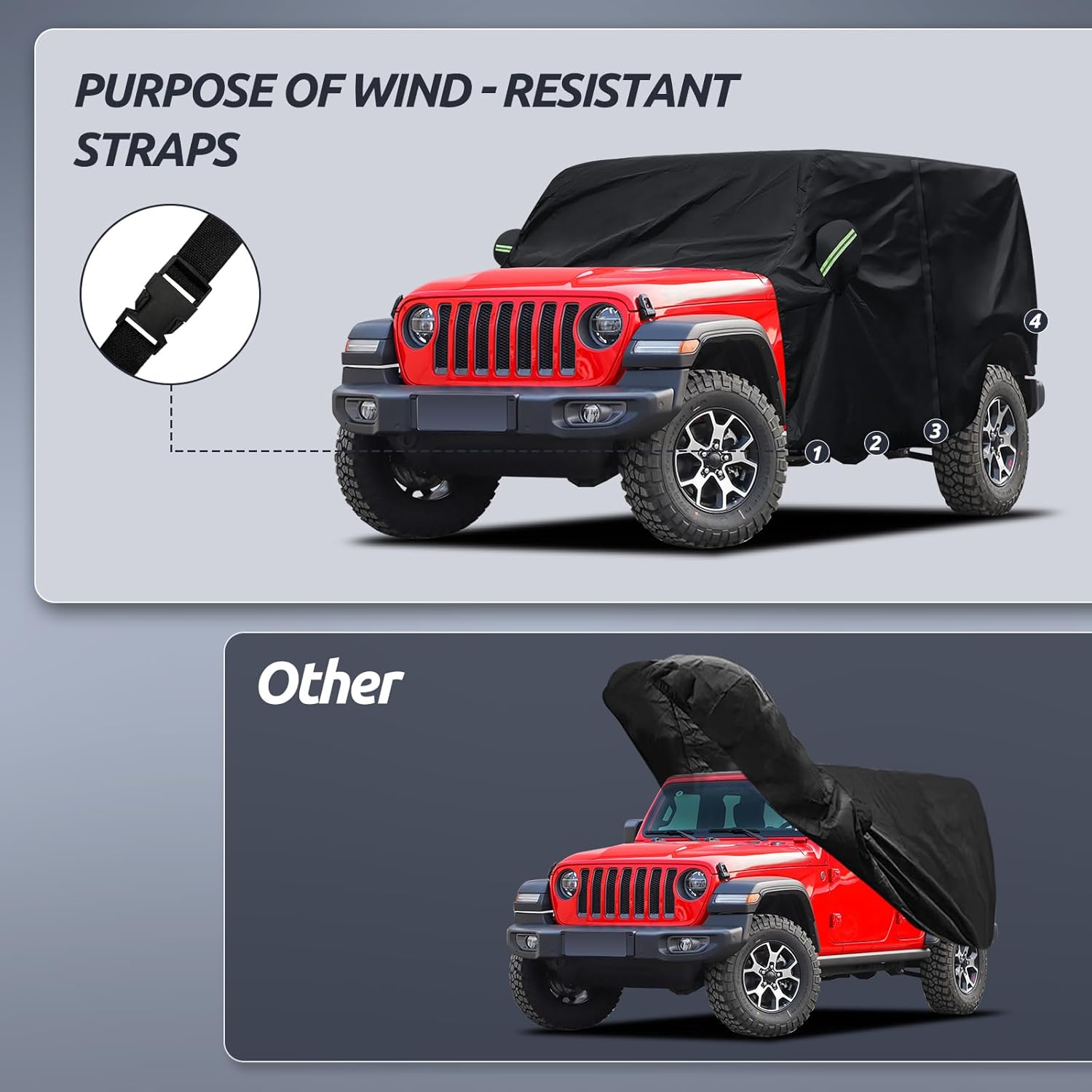 Cubierta de cabina para Jeep Wrangler JK JL de 4 puertas 2007-2023 y superior, fundas para Jeep Wrangler de 4 puertas, impermeables, con cremallera