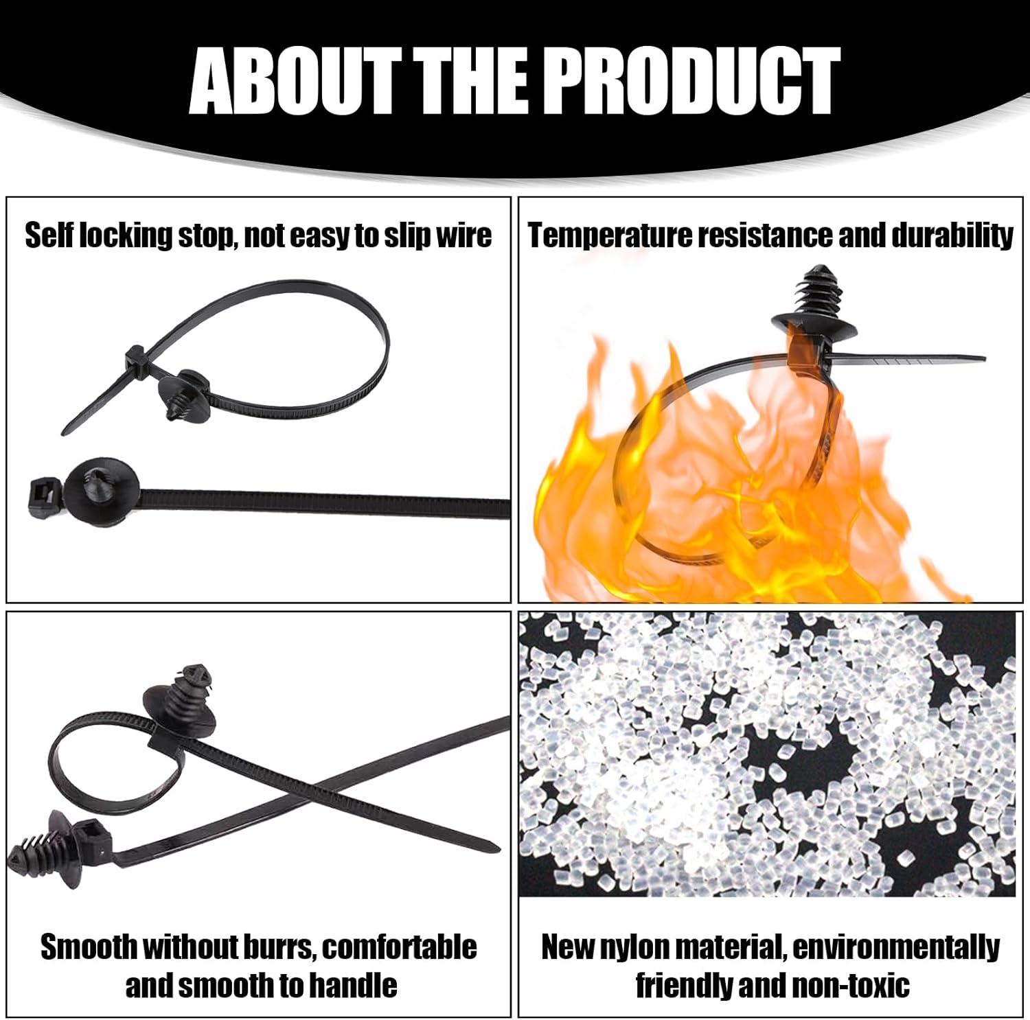100 bridas para cables con hebilla de automóvil, bridas ajustables para cables, surtido de autobloqueo de montaje a presión, combinación de piezas