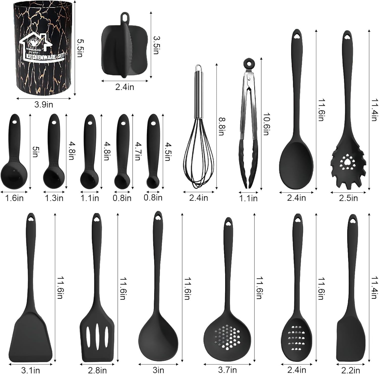 Juego de utensilios de cocina, 18 piezas, juego de utensilios de cocina de silicona, juego de herramientas para utensilios de cocina antiadherentes,