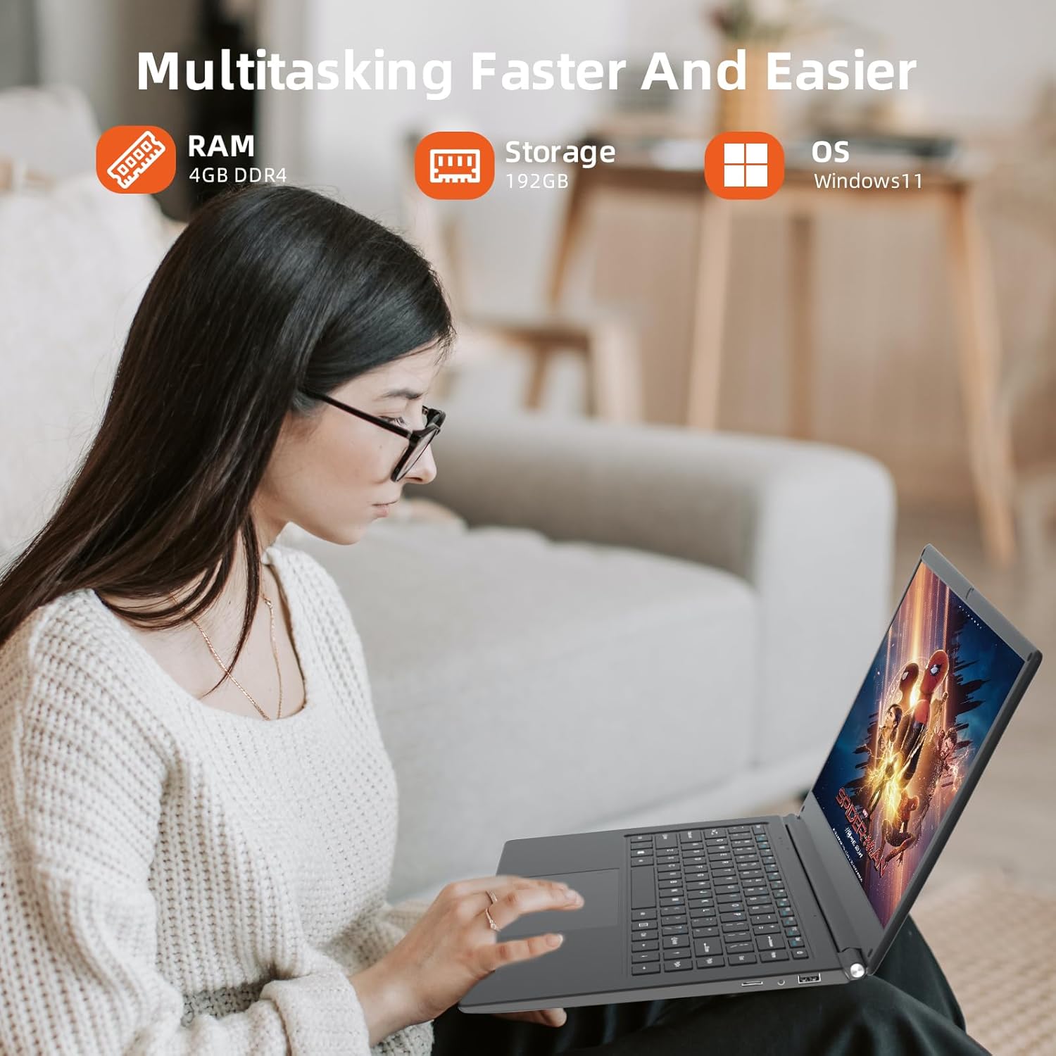 Computadora portátil de 15.6 pulgadas, Celeron N3450 de cuatro núcleos, 4 GB de RAM y SSD de 192 GB, computadoras portátiles Win11 con FHD IPS,