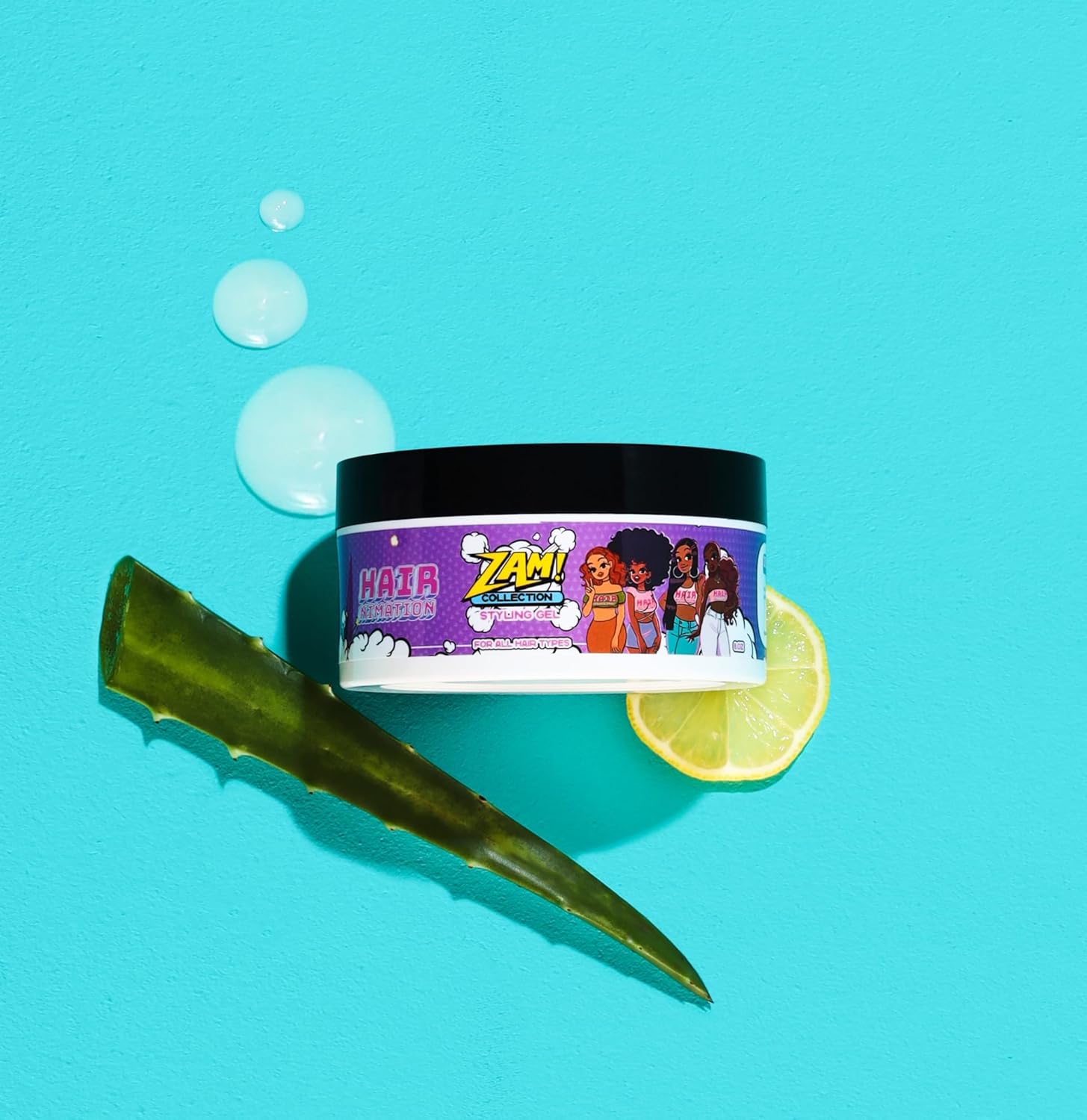 HairNimation The ZAM Effect! Gel de peinado para definición de rizos infundido con jugo de aloe vera y aceite de zapote, para todo el cabello, 8.5