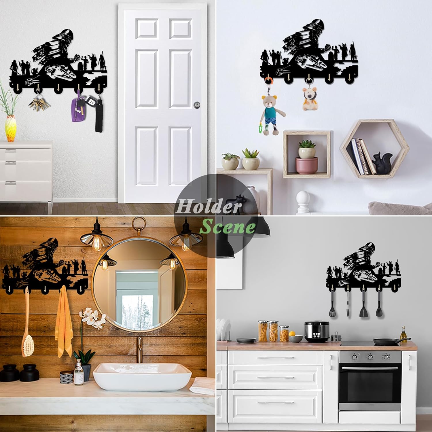 Regalos para amantes de la guerra de ciencia ficción para hombres, llavero para pared, abrigo, sombrero, gancho decorativo con 5 ganchos,