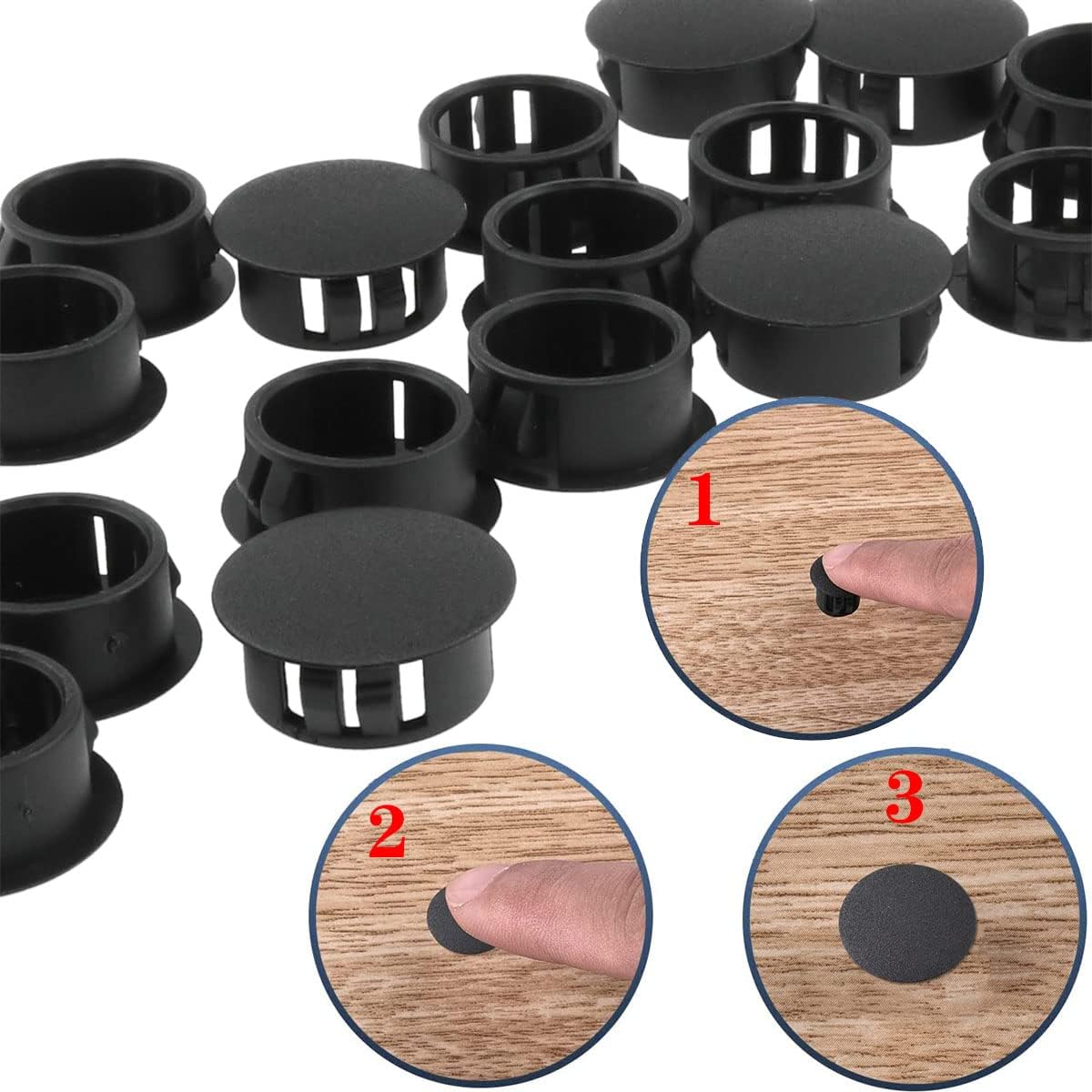 AYLIFU 24 tapones de agujero negro de 34 pulgadas (0.748 in), tapón redondo de plástico, tapón de orificio a presión, protector de muebles, cubierta