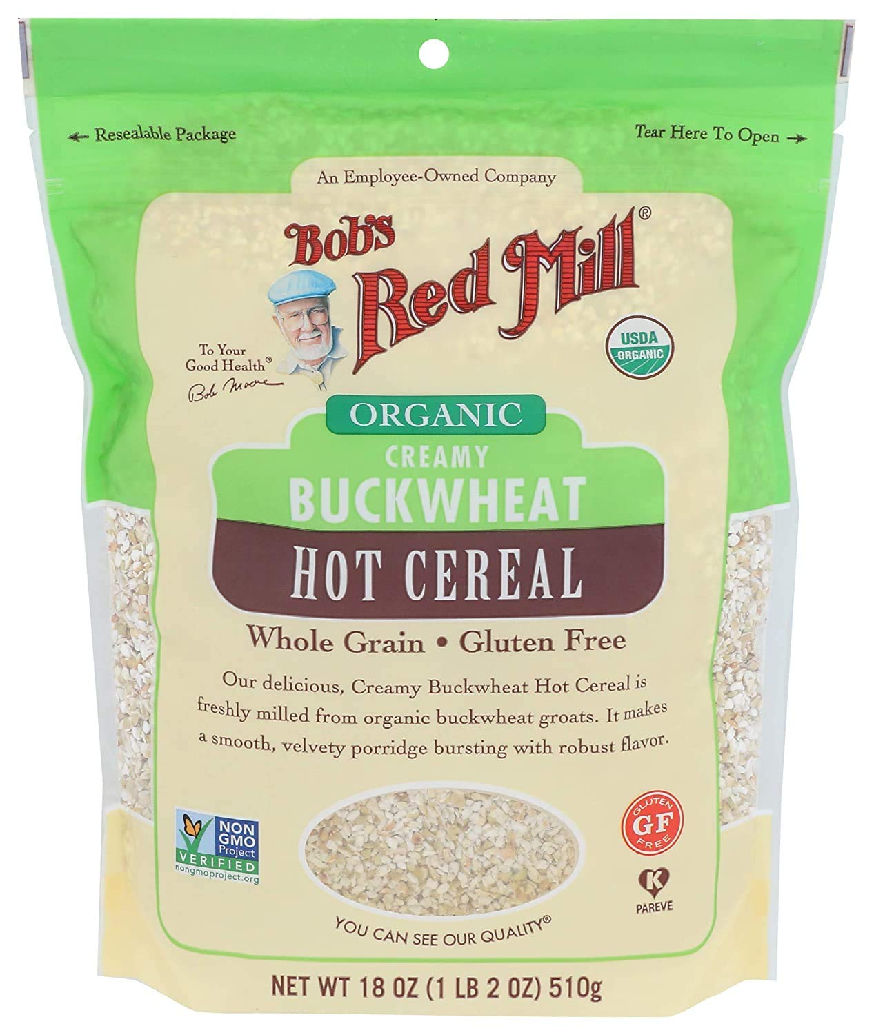 Bob’s Red Mill Cereal caliente de trigo sarraceno cremoso sin gluten orgánico, 18 onzas (paquete de 4)