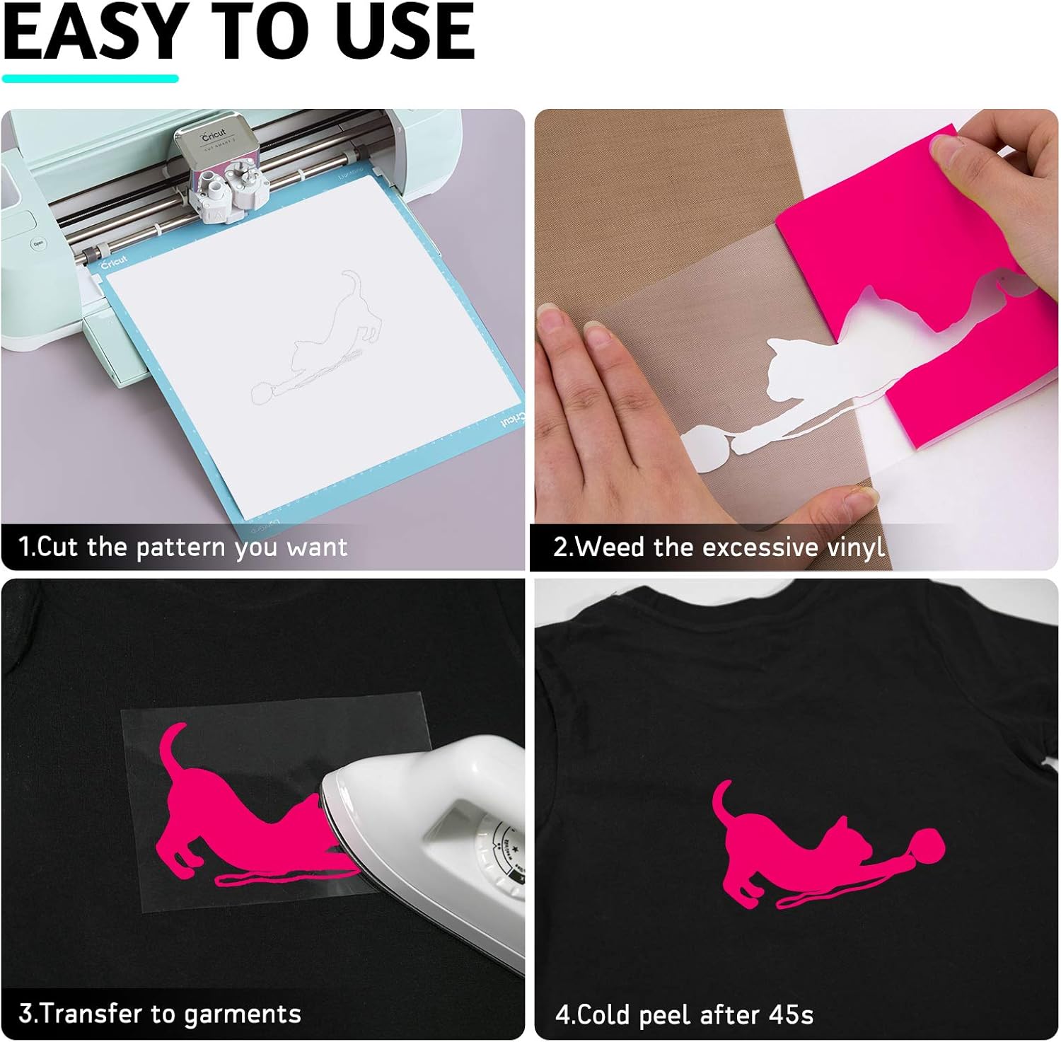 Paquete de vinilo de transferencia de calor HTV rosa neón paquete de 13 vinilos para planchar de 12 x 10 pulgadas, color rosa neón para camisetas,