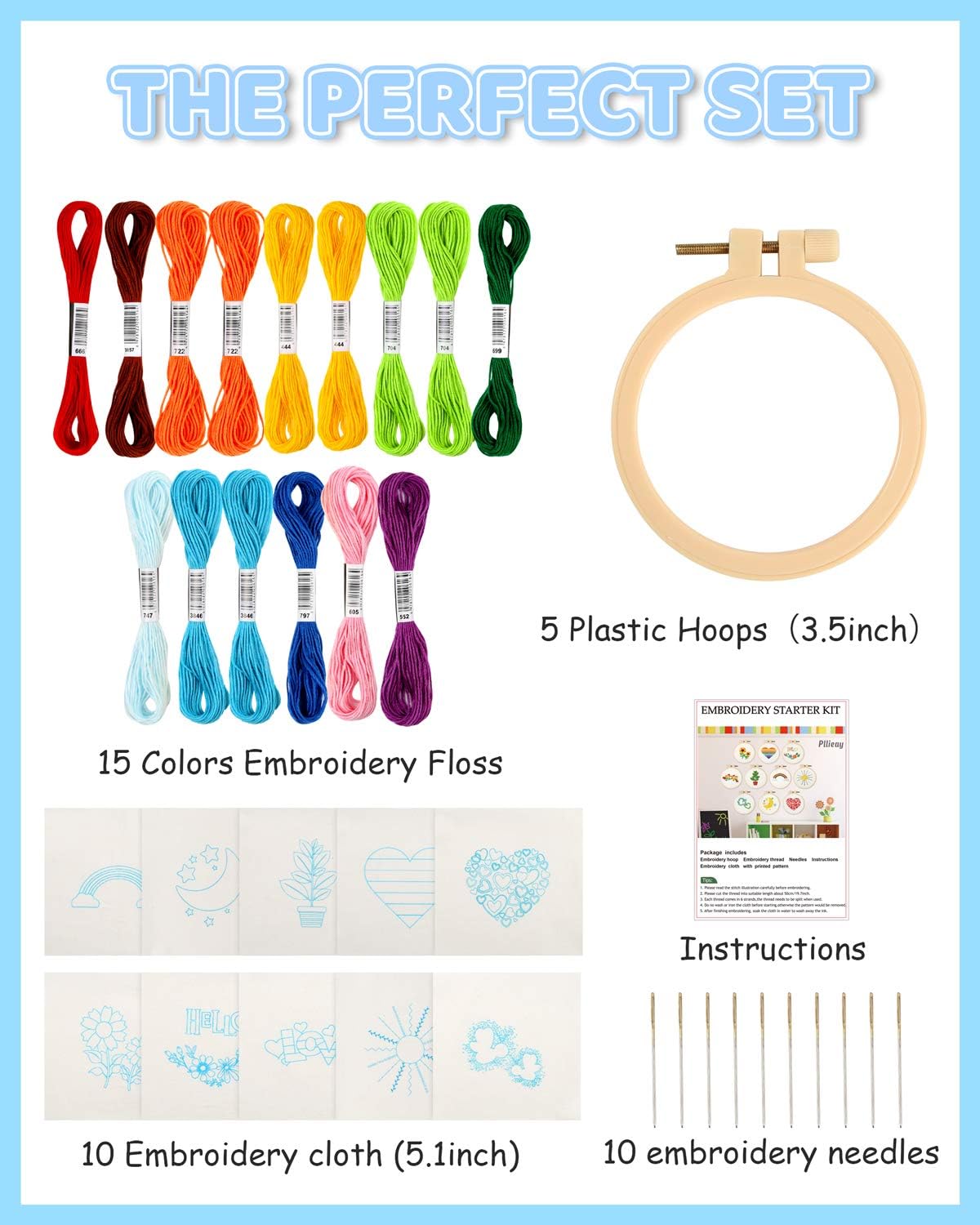 Pllieay 10 kits de punto de cruz para principiantes, kits de bordado para principiantes para niños de 7 a 13 años, incluye instrucciones, kits de