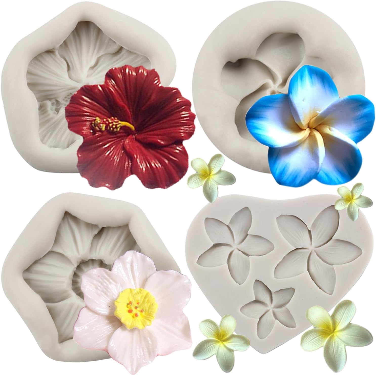 Frangipani – Molde de silicona floral de plumeria, moldes de fondant de flores de hibisco para decoración de pasteles, decoración de cupcakes,