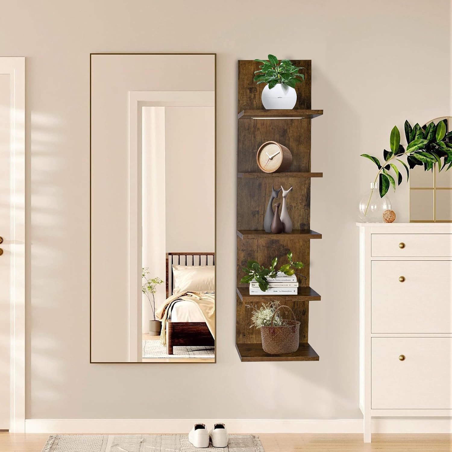 Estantes de pared de 5 niveles con luz LED, estante de columna vertical, almacenamiento flotante, organizador de decoración del hogar, estante de
