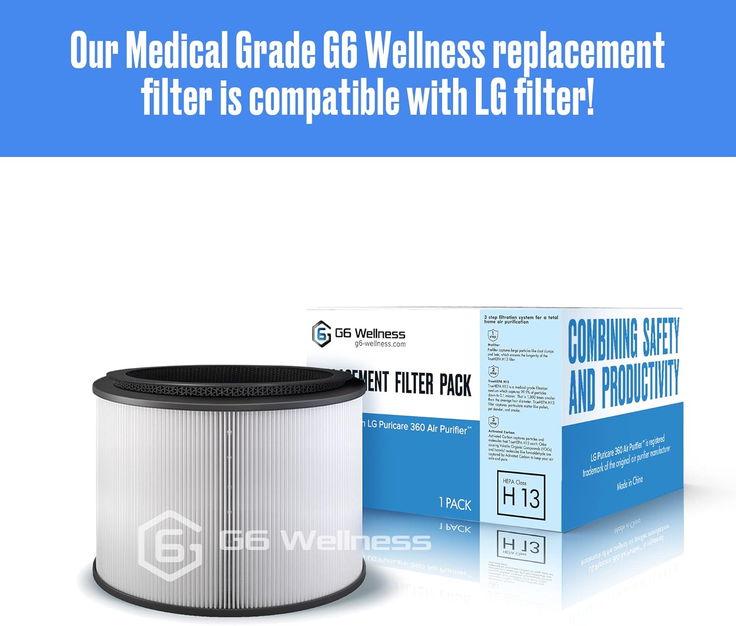 Filtro HEPA verdadero H13 de repuesto compatible con purificadores de aire LG PuriCare 360 AS560DWR0