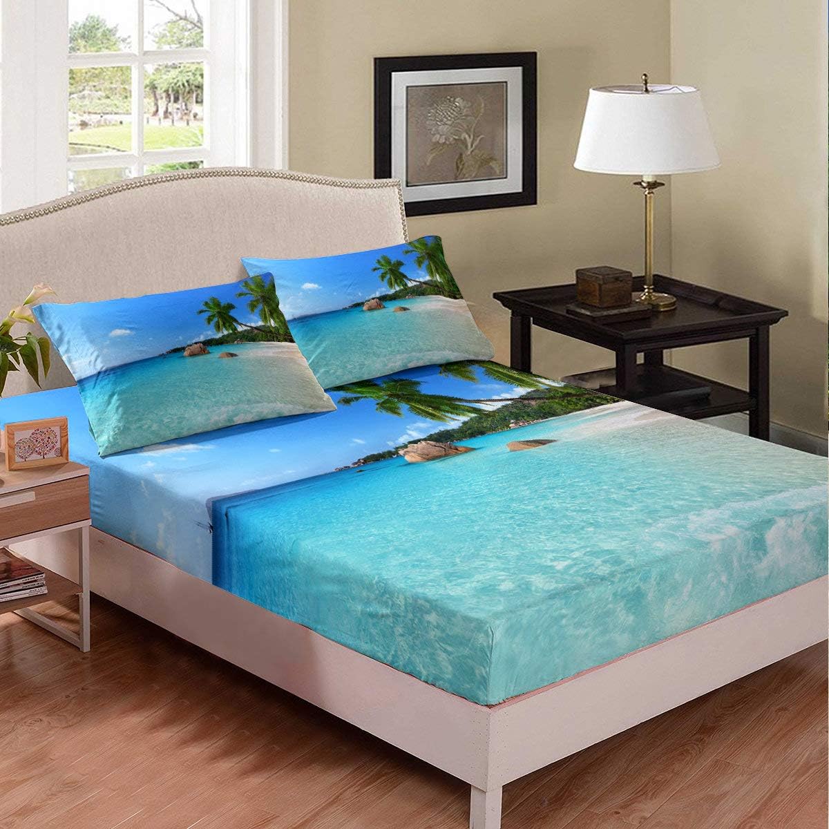 Erosebridal Juego de sábanas tamaño King con temática oceánica, juego de ropa de cama de playa hawaiana estilo hawaiano para niños, adolescentes,