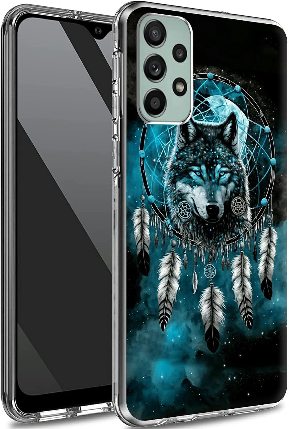 Rossy Funda transparente para teléfono Samsung Galaxy A23 5G con patrón de atrapasueños de lobo para mujeres y hombres, funda protectora delgada de