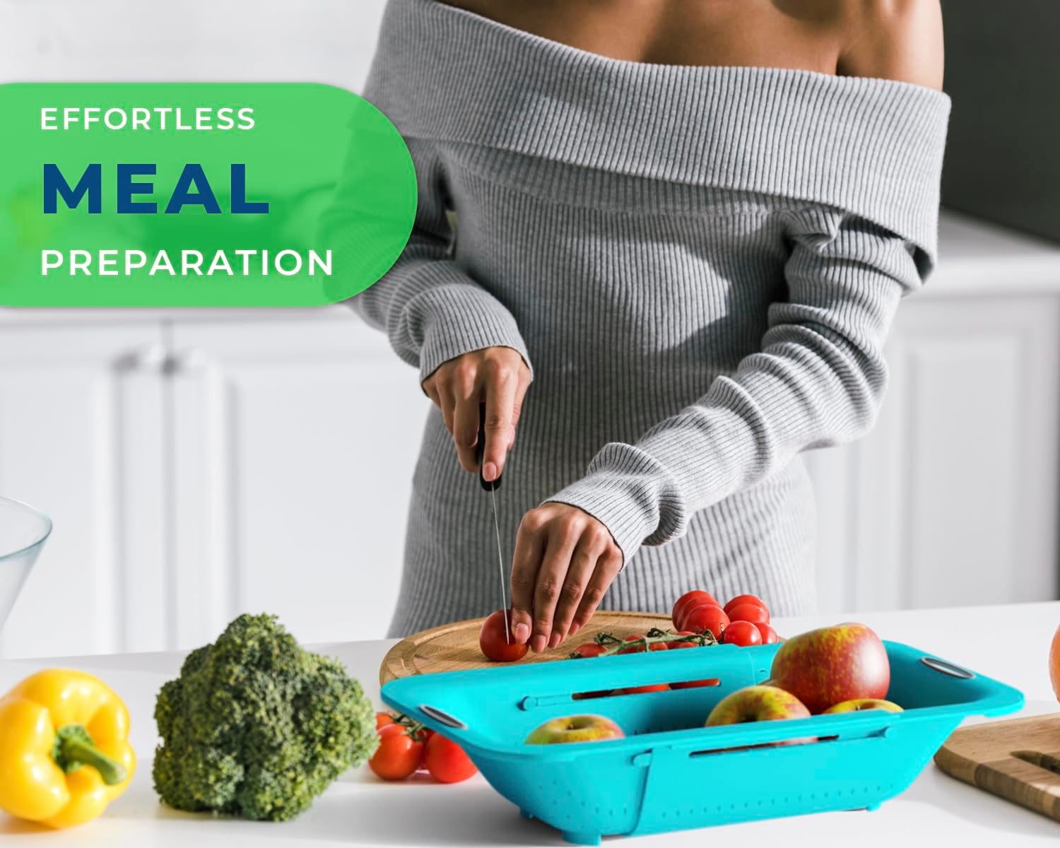 Colador sobre el fregadero de Comfify – Colador de cocina elegante y moderno – Uso con pasta, verduras, granos, arroz y bayas y frutas – Azul pavo