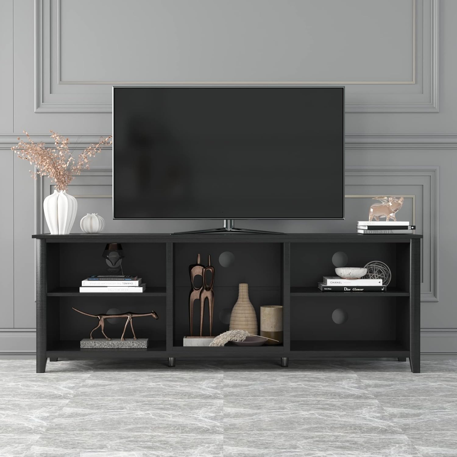 Soporte de TV para sala de estar, dormitorio, centro de entretenimiento grande y amplio de madera moderna, gabinete de consola multimedia con 4