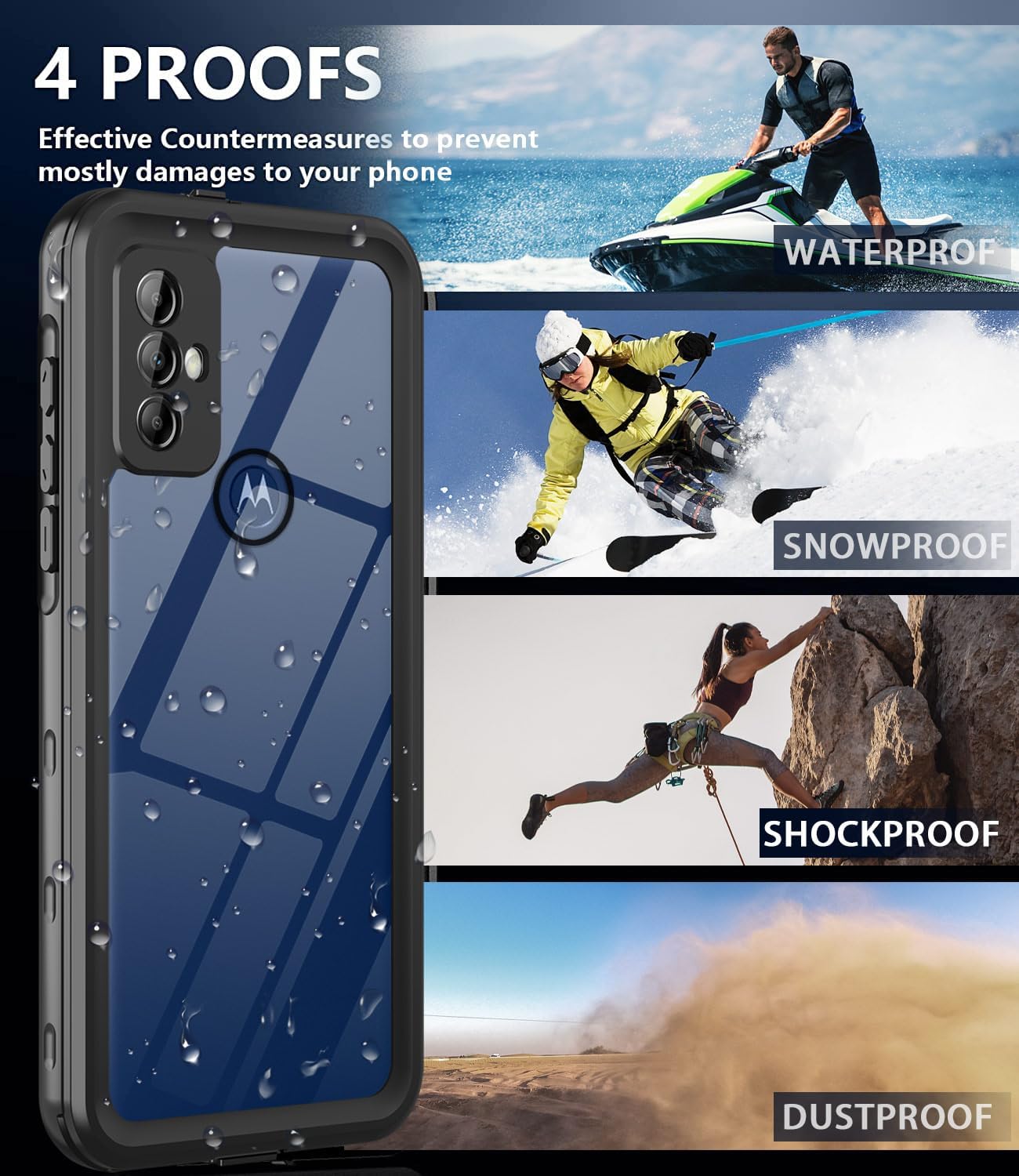 Funda impermeable para Motorola Moto G Play 2023 con protector de pantalla integrado, cuerpo completo bajo el agua, a prueba de polvo, a prueba de