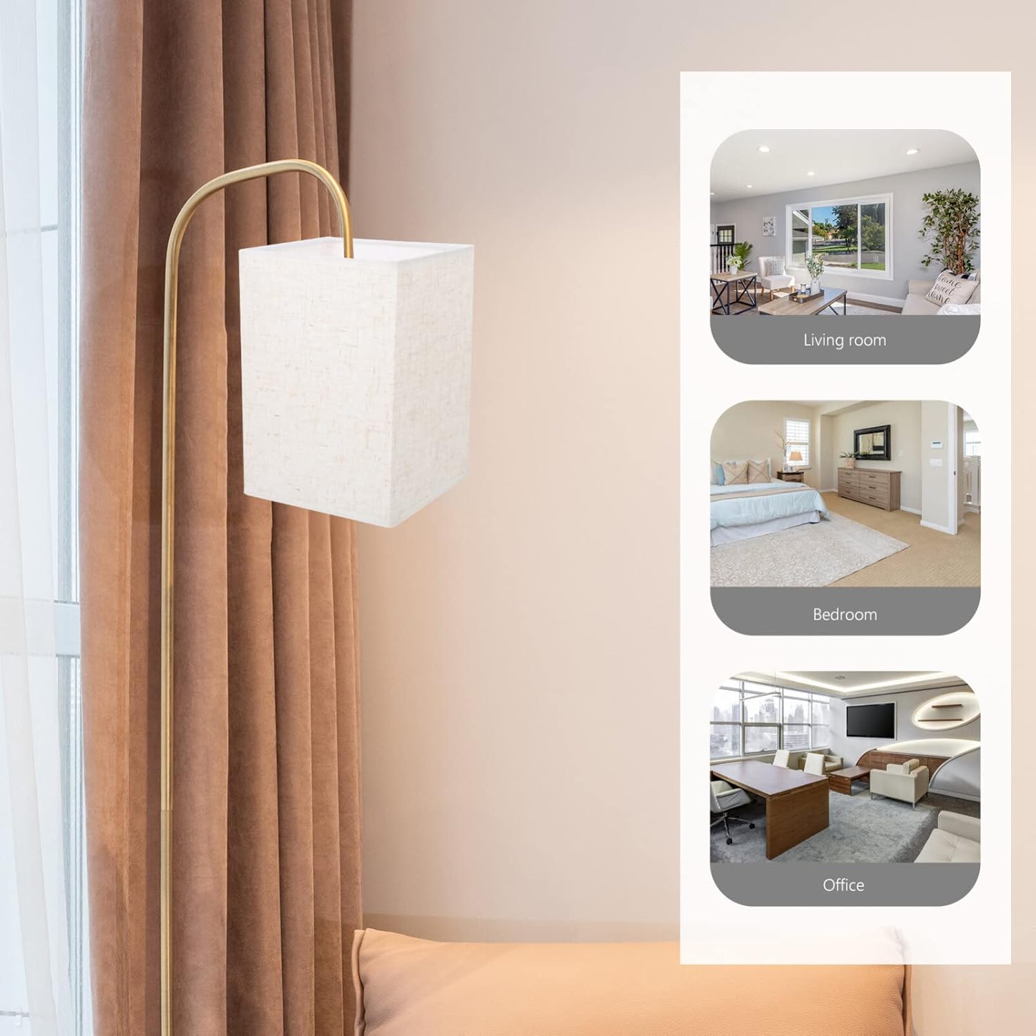 Baluue Pantalla rectangular de lino, pantalla de tela, pantallas de lámpara de araña con clip, cubierta de luz de repuesto para lámpara de mesa,