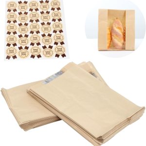 Paquete de 100 bolsas grandes de papel para pan casero, bolsas de panadería con ventana para almacenamiento de envases de alimentos horneados, Paquete de 100 bolsas grandes de papel para pan casero, bolsas de panadería con ventana para almacenamiento de envases de alimentos horneados,