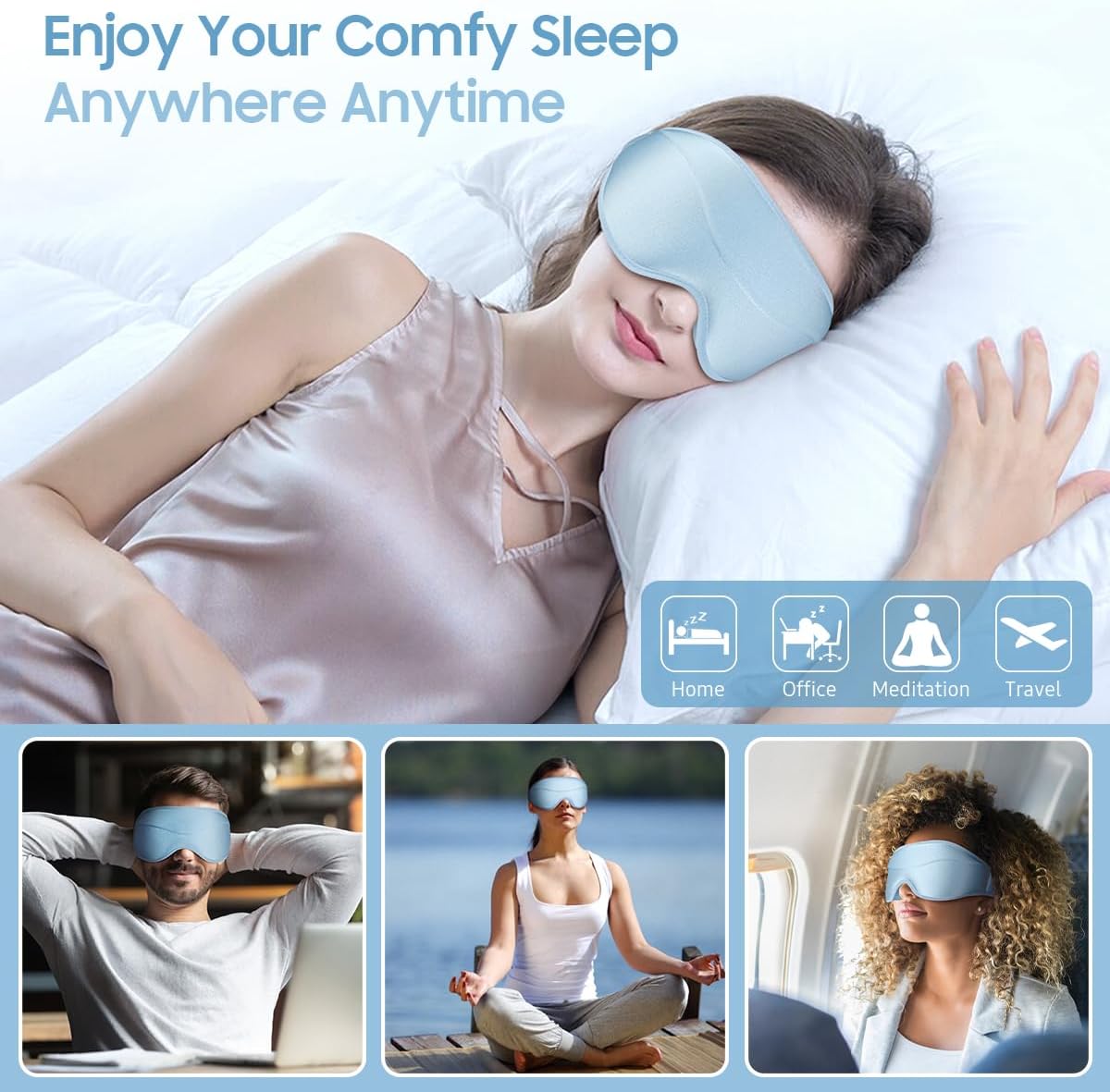 Máscara para dormir, antifaz de alta calidad para dormir, oscurecimiento total, comodidad suave superior, máscara de dormir de diseño ergonómico 3D