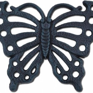 Piedra decorativa de mariposa Verdigris de hierro fundido de 11 pulgadas de ancho Piedra decorativa de mariposa Verdigris de hierro fundido de 11 pulgadas de ancho