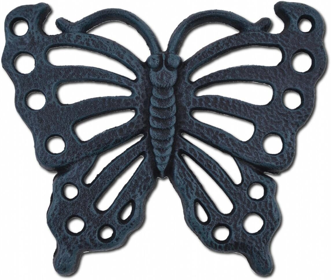 Piedra decorativa de mariposa Verdigris de hierro fundido de 11 pulgadas de ancho