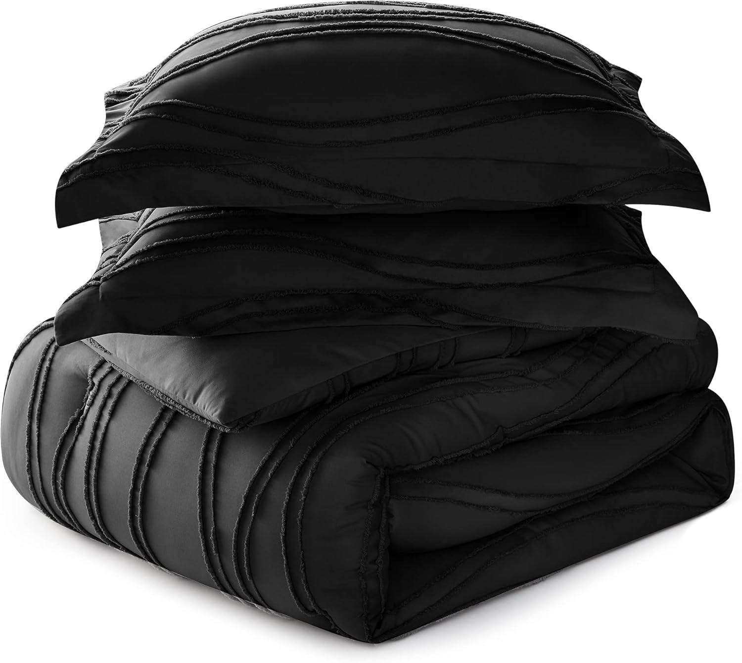 Gemarwel Juego de edredón negro tamaño individual, edredón blanco suave de 2 piezas, juego de ropa de cama y colecciones ligero bohemio copetudo