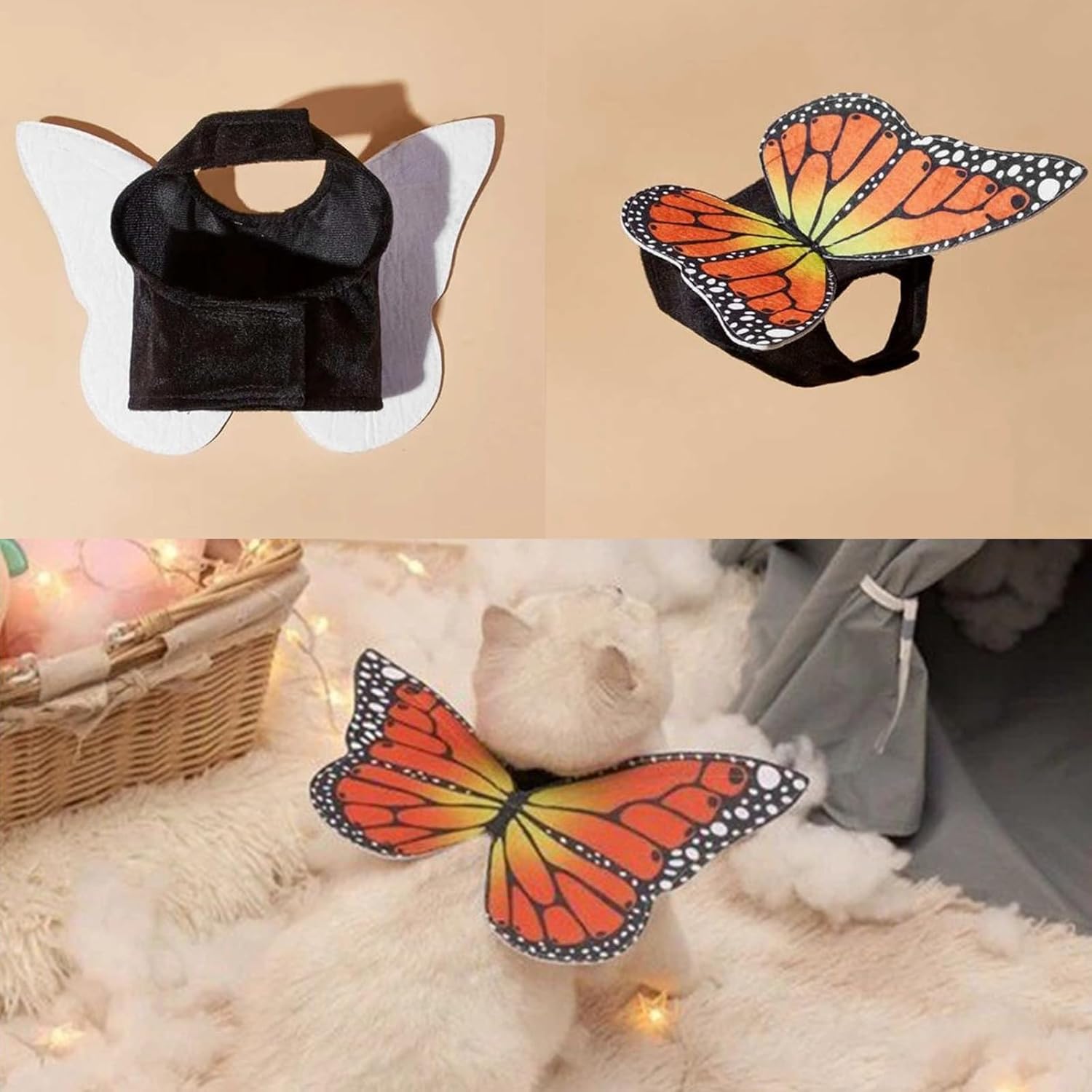 Alas de mariposa de gato, 2 piezas, disfraces para perros pequeños, divertidos diadema de antenas de alas de Halloween, disfraz de cosplay, ropa de
