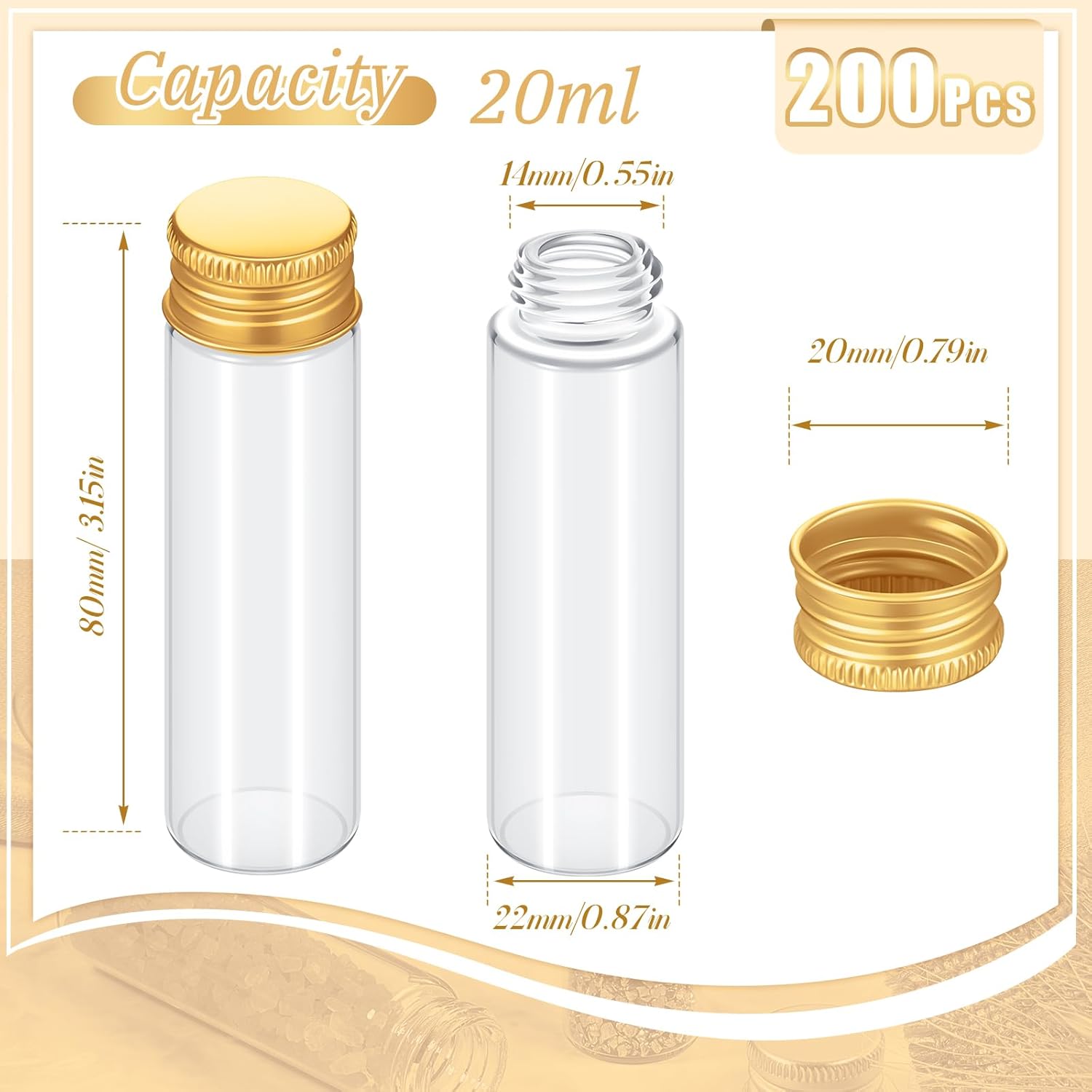 100 frascos de vidrio transparente con tapa de metal de aluminio, pequeños frascos vacíos con tapas, recipientes de muestra de bricolaje para polvo,