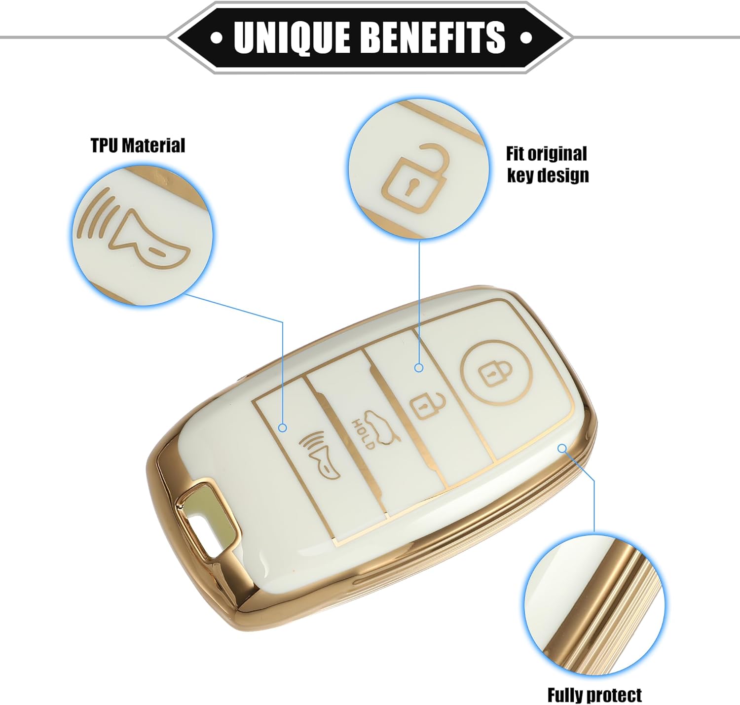 Funda para llavero de 4 botones compatible con Kia Forte Koup Optima, TPU flexible blanco inteligente sin llave con llavero