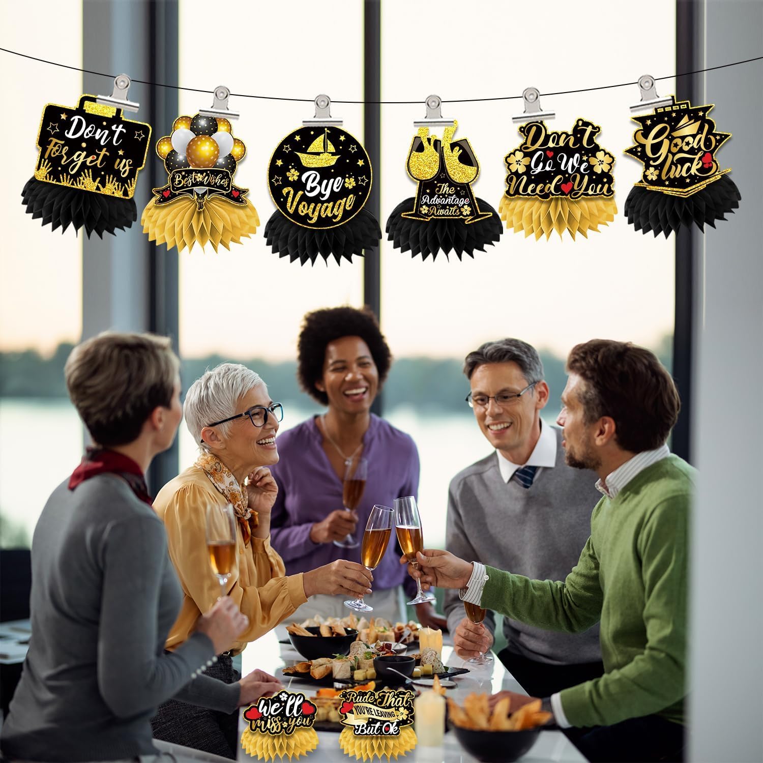 We Will Miss You – Centros de mesa de nido de abeja, 8 piezas de decoración de buena suerte centros de mesa de jubilación para mesas, decoraciones