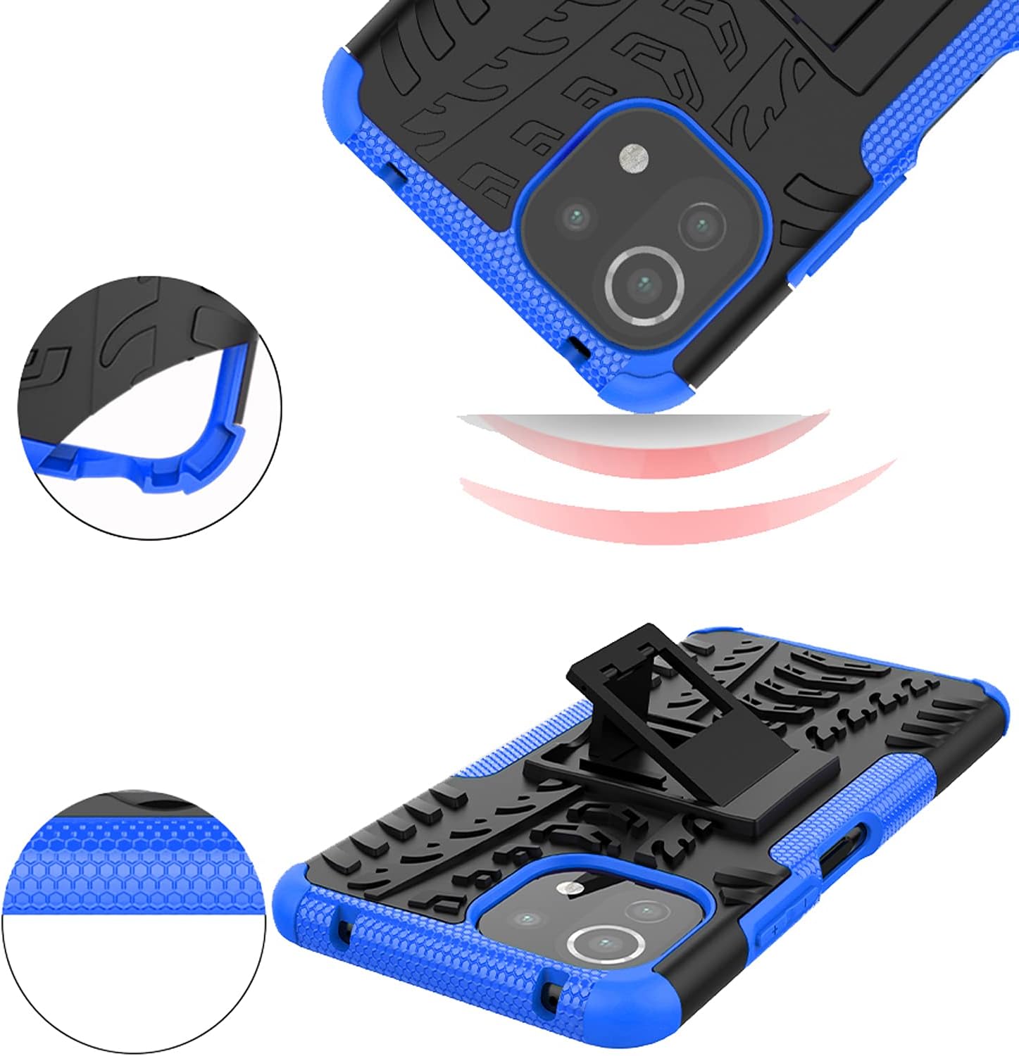 Funda de teléfono para Xiaomi Mi 11 Lite 4G5G con protector de pantalla de vidrio templado y soporte Soporte Soporte Duro Resistente Híbrido