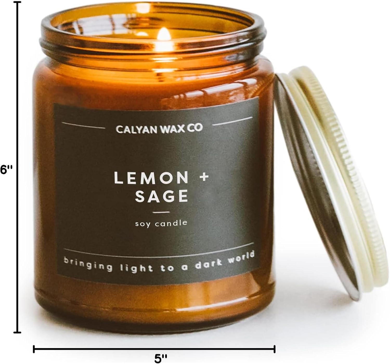 Calyan Wax Co. Vela de cera de soja, vela perfumada de limón + salvia, 57 horas de tiempo de combustión, velas de soja de aromaterapia, cera de soja