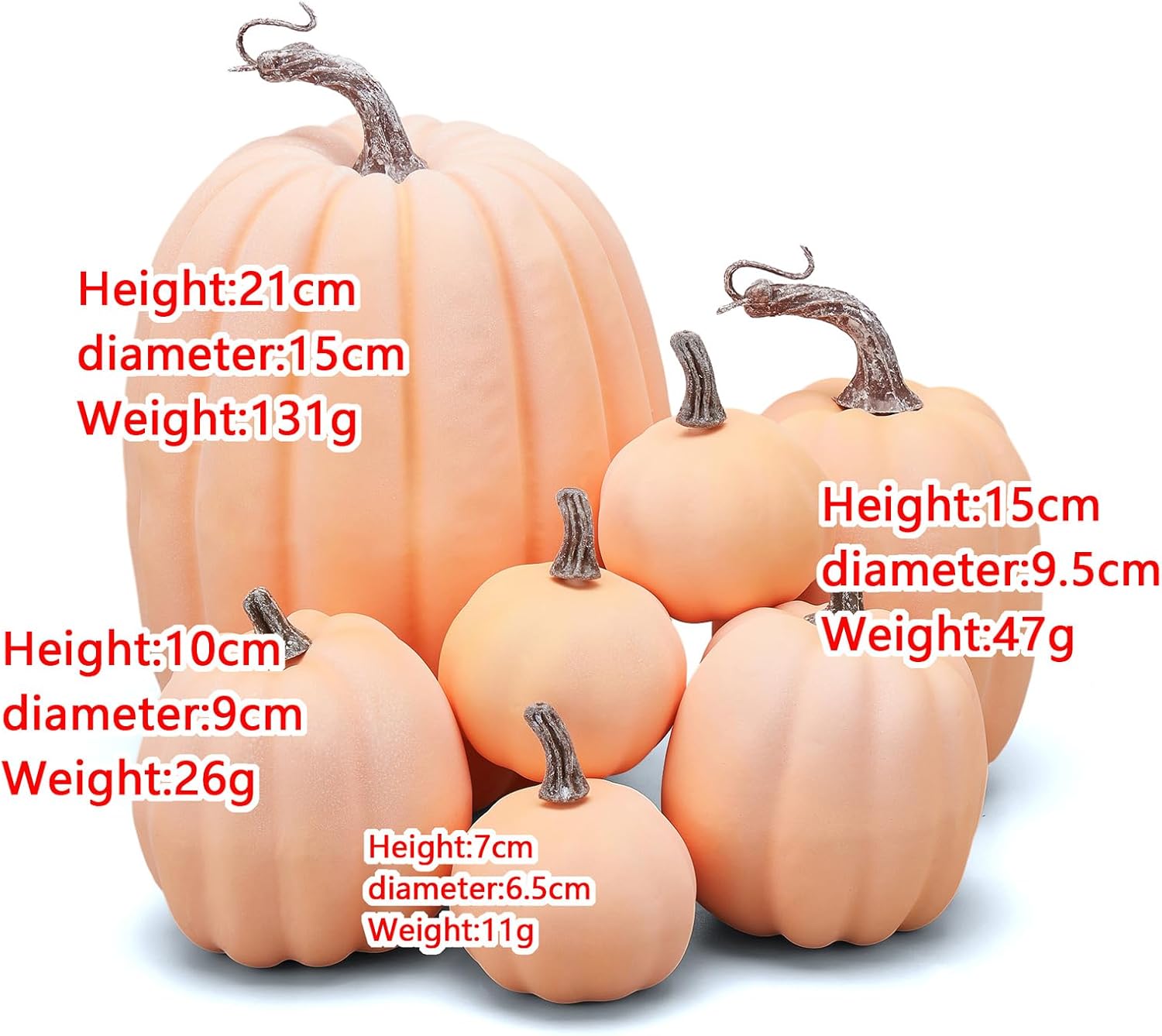 7 calabazas artificiales para decoración, calabazas de espuma sintética de calabaza surtidas para el hogar, otoño, Halloween, Acción de Gracias