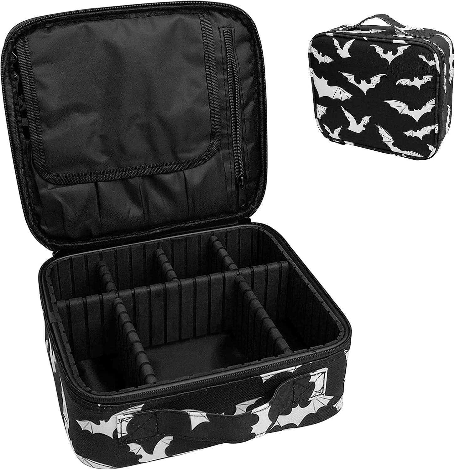 9CH Organizador de bolsas de maquillaje góticas, estuche de viaje grande con divisores ajustables para mujer, Bates góticos-1, Bolsa de maquillaje