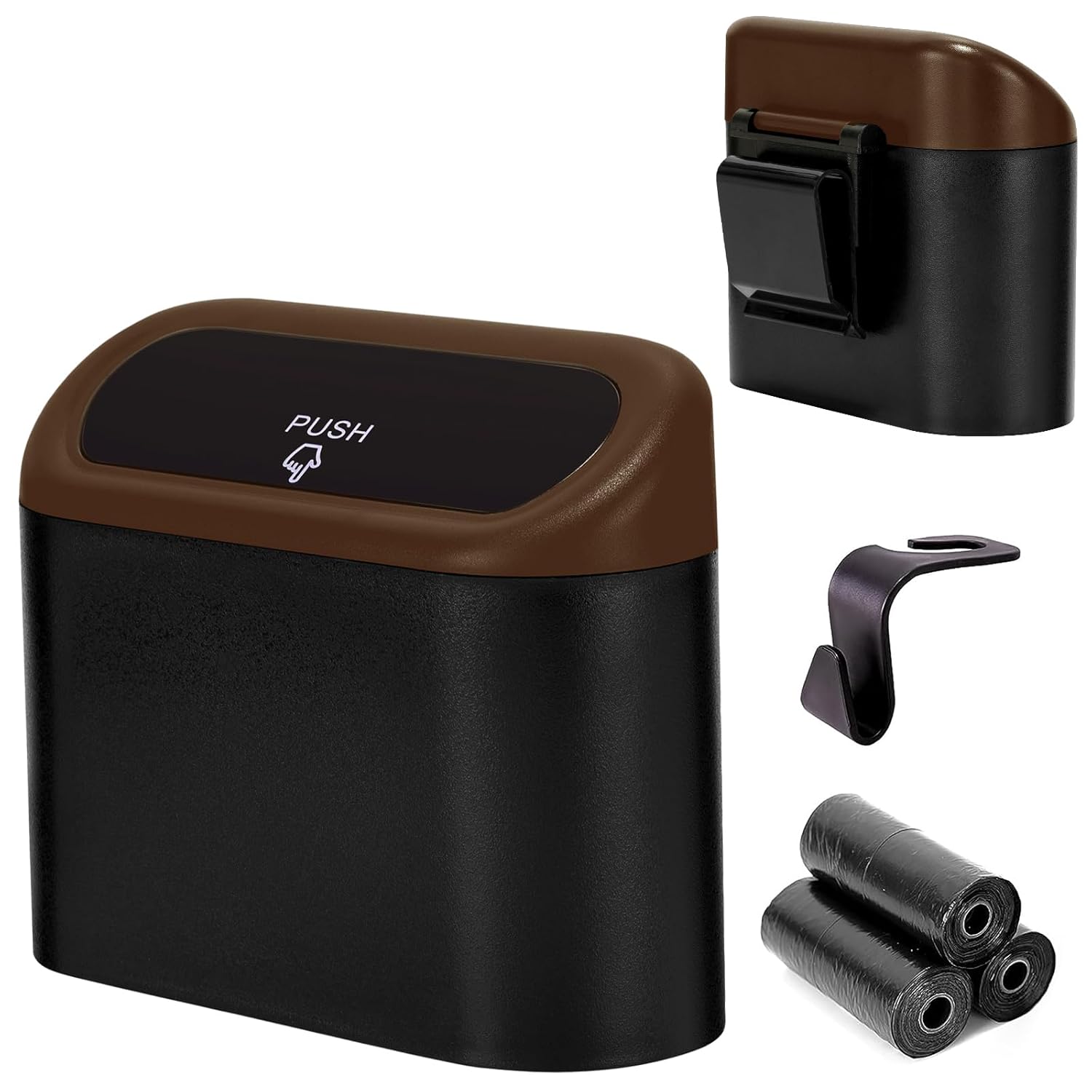 Ginsco Mini cubo de basura para automóvil con tapa, cubo de basura de plástico ABS pequeño, accesorios de automóvil para interior, bonito cubo de