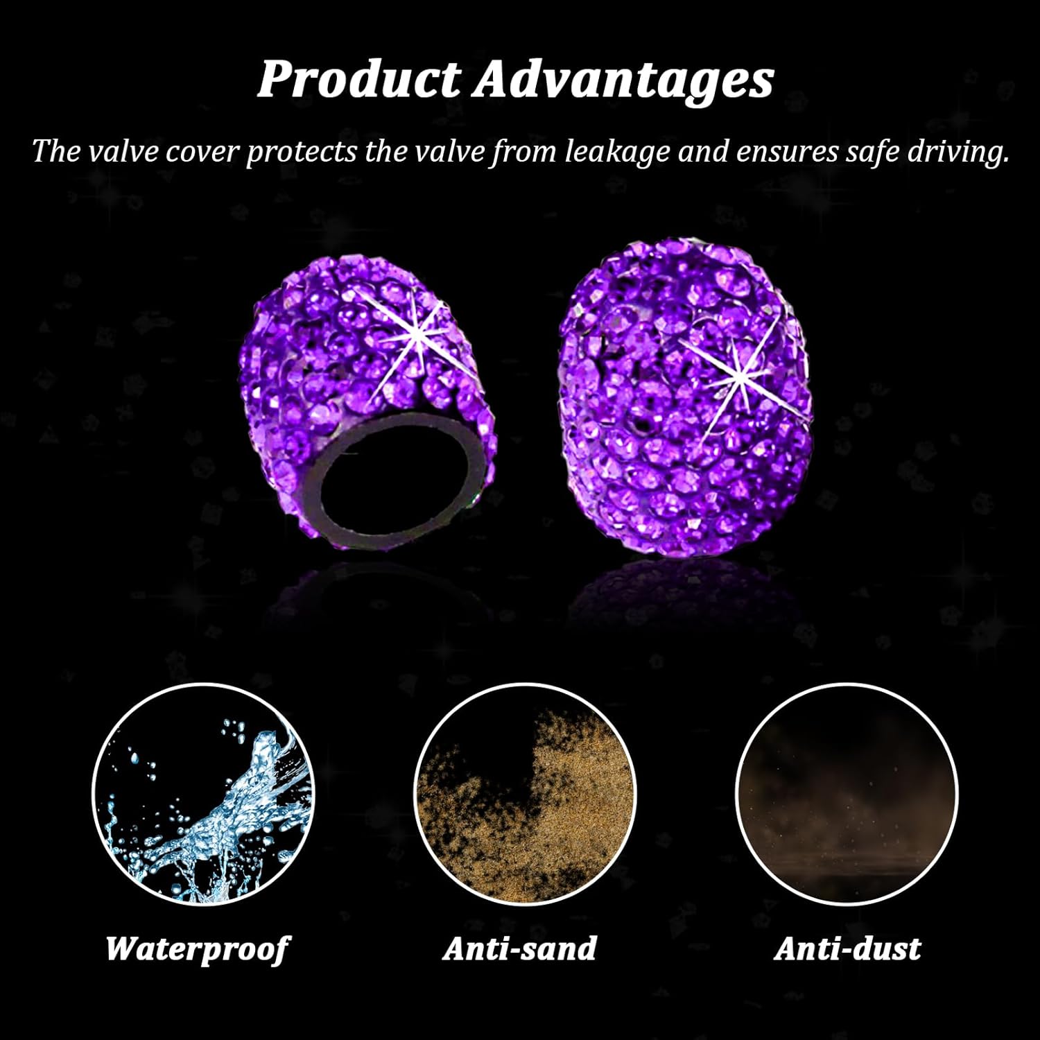Bling Tapones para válvulas de neumáticos de automóvil, paquete de 4 cubiertas hechas a mano con diamantes de imitación de cristal brillante, tapas