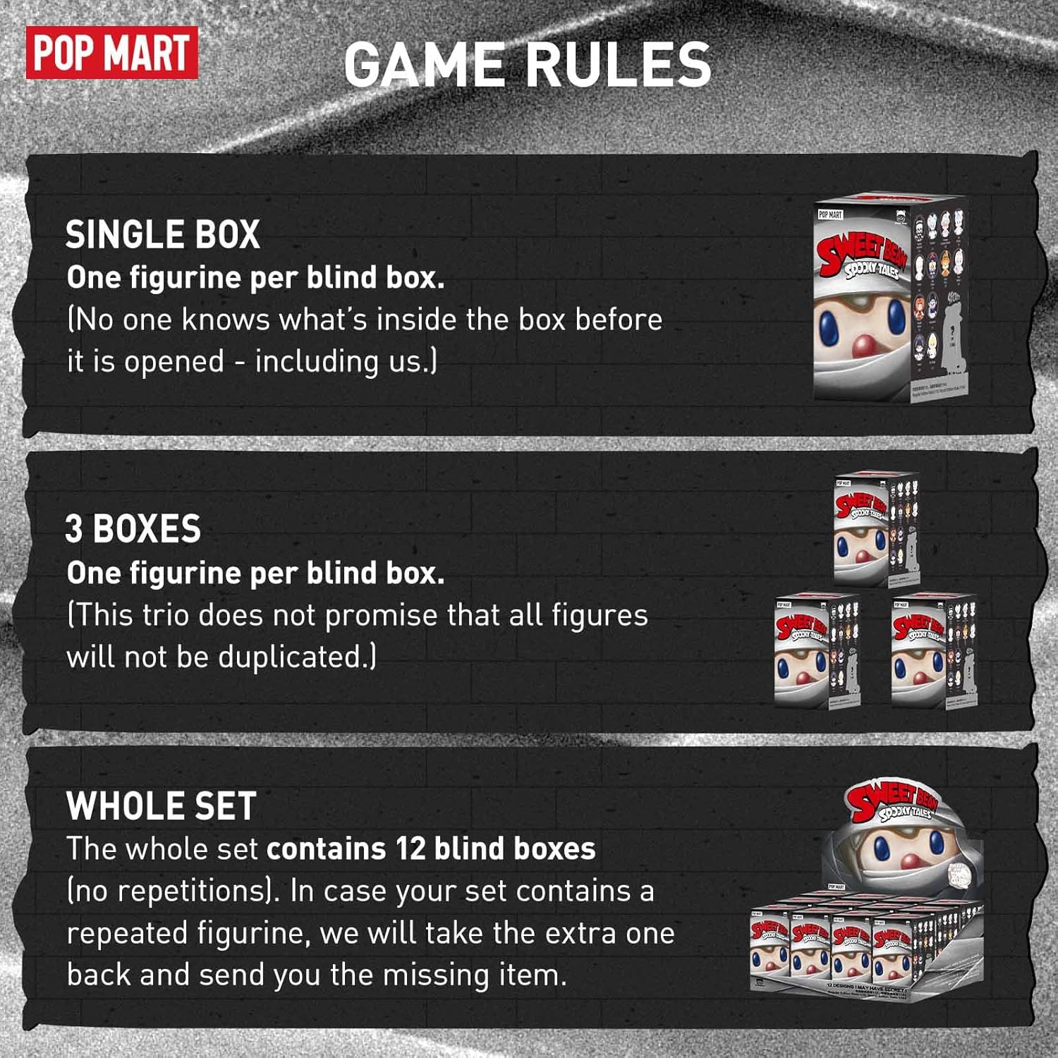 POP MART Figuras de caja ciega de cuentos espeluznantes de Sweet Bean, caja de diseño aleatorio, juguetes para decoración moderna de Halloween para