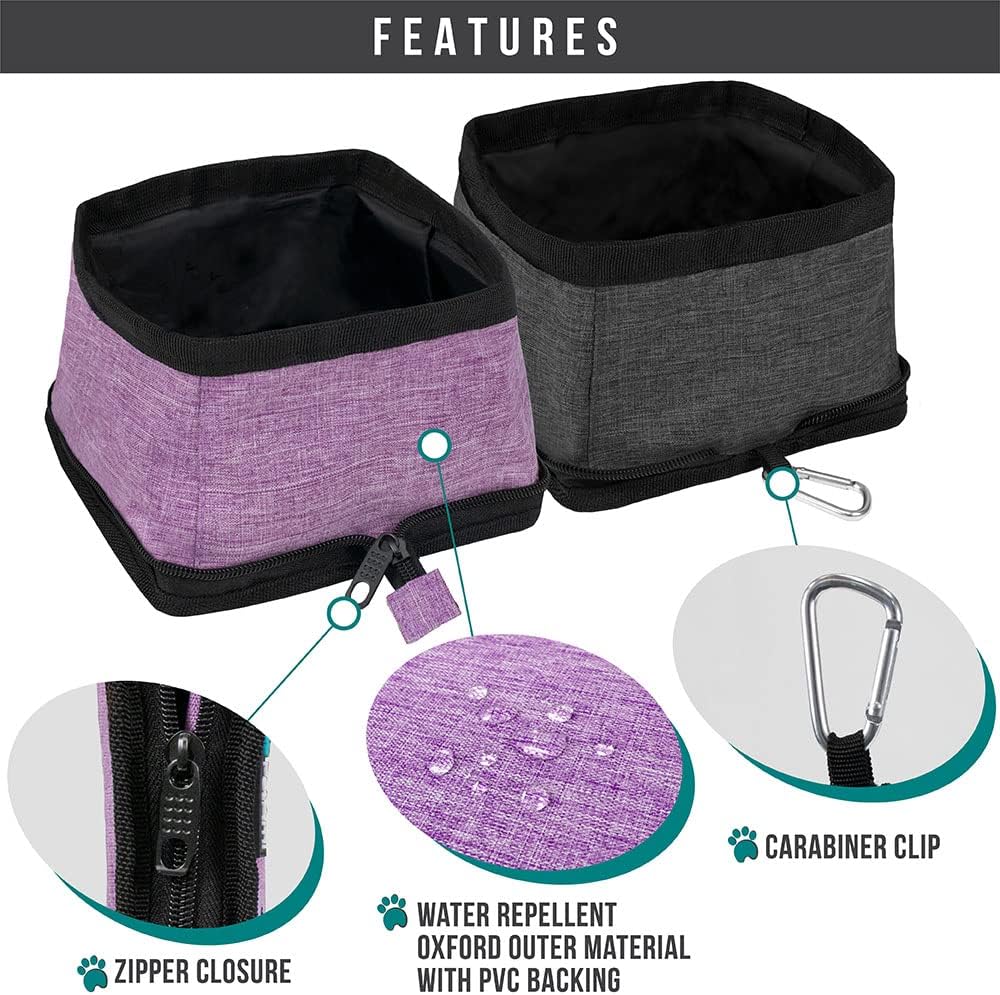 PetAmi Paquete de 2 cuencos plegables para perros, juego de tazones de comida y agua, plato portátil para mascotas sin derrames, cuencos plegables