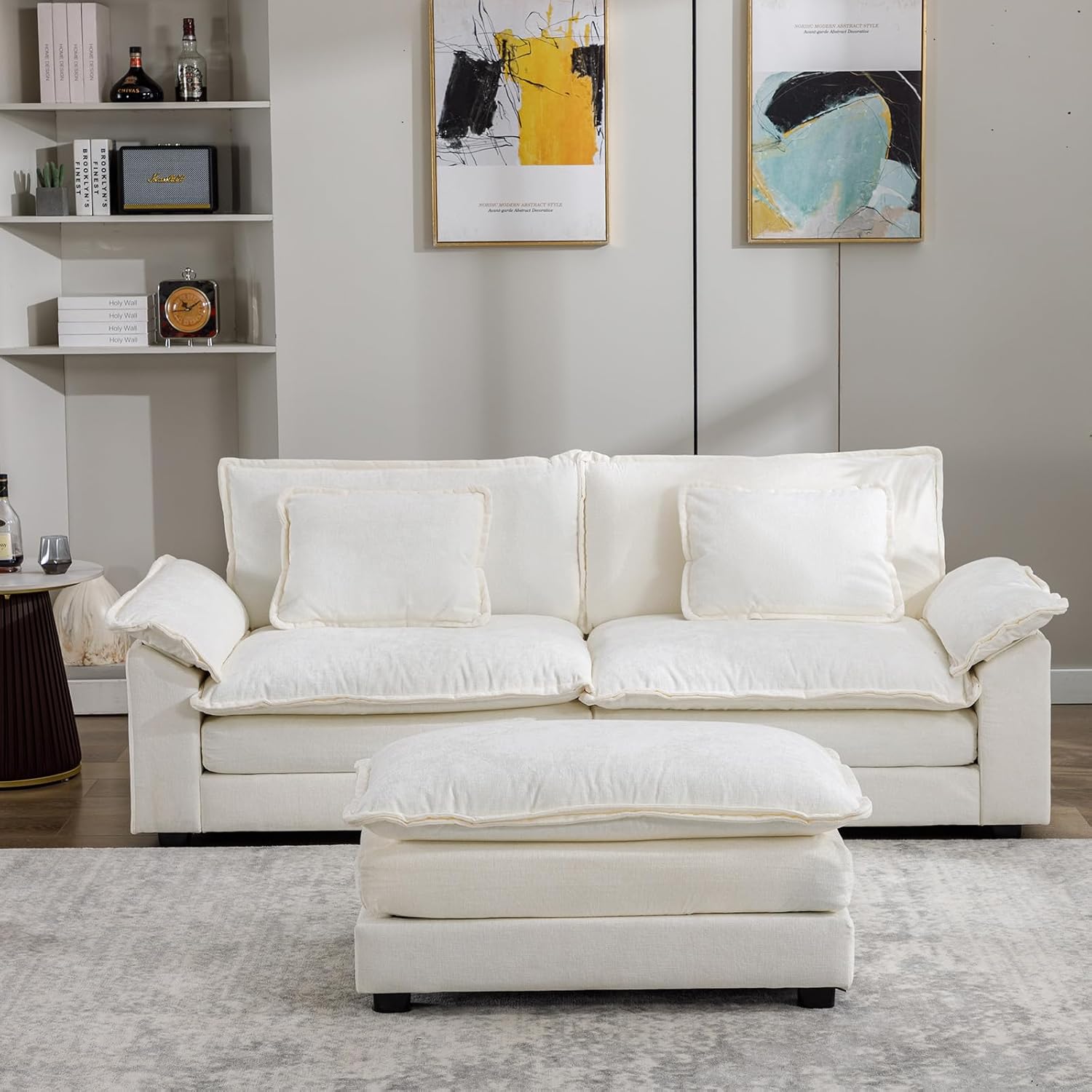 Cómodo sofá modular de felpilla de 85.4 pulgadas, cómodo sofá modular en forma de L para sala de estar, dormitorio, apartamento, oficina (beige)
