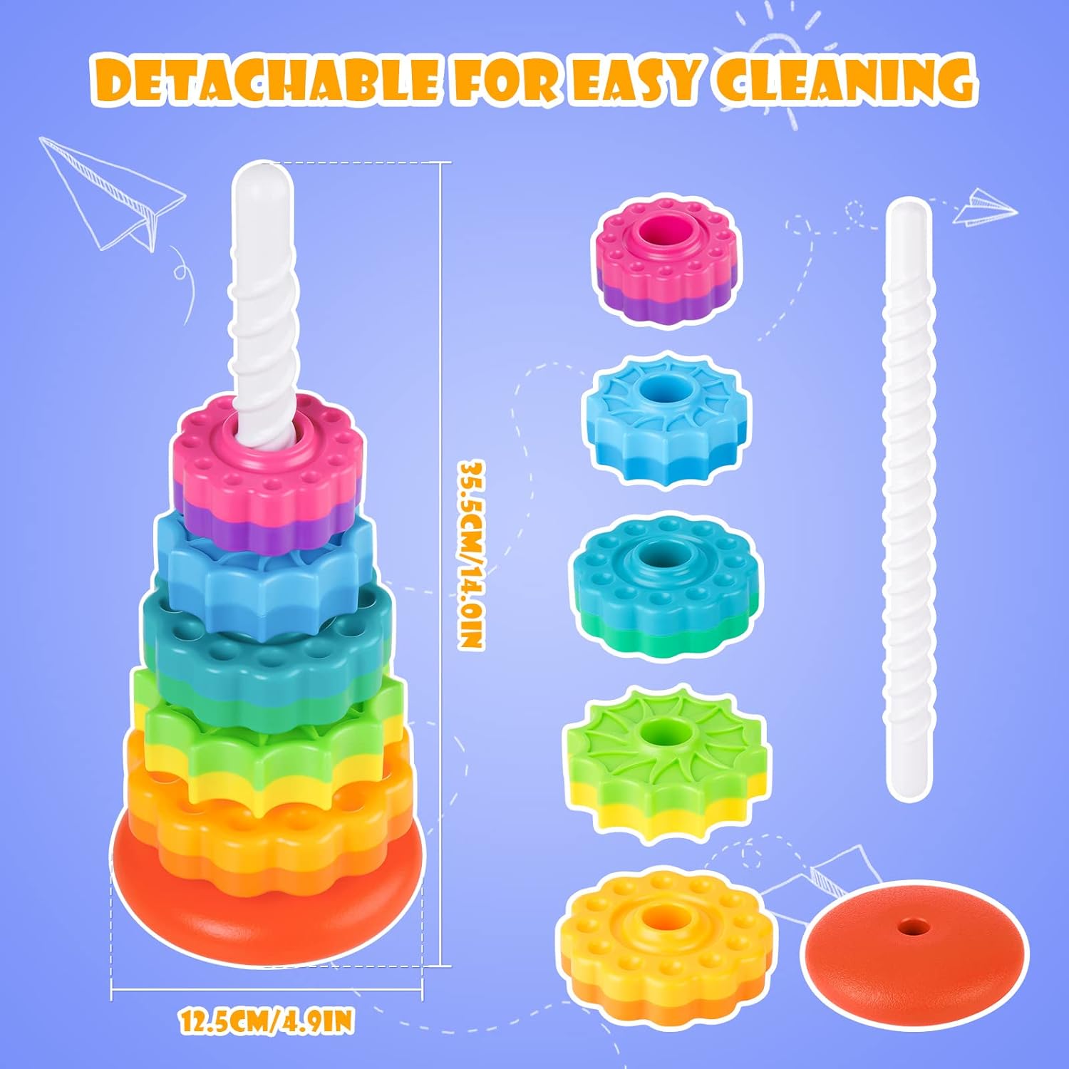 Juguete giratorio apilable para niños, torre arco iris, ruedas giratorias de doble color, plástico ABS fuerte sin BPA, educación temprana, diversión