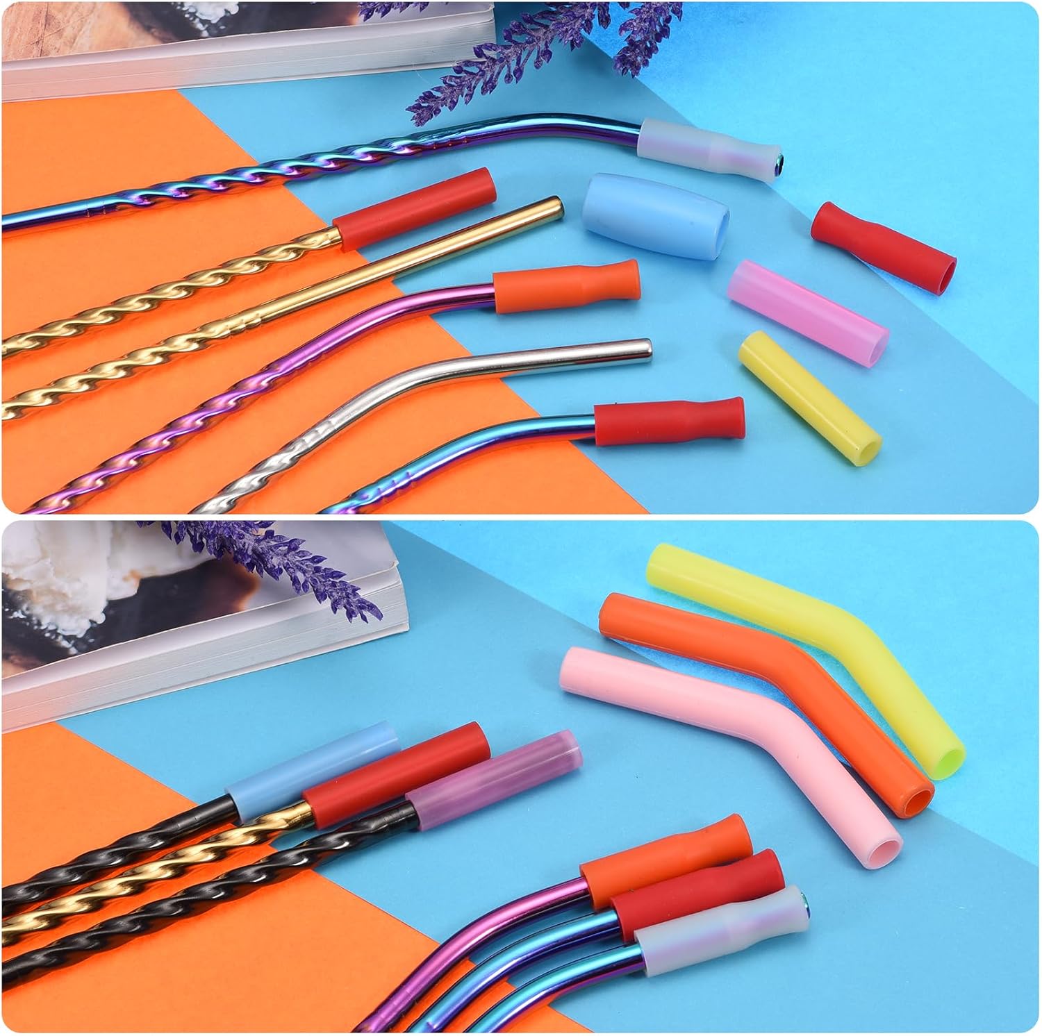 uxcell 12 puntas de popote de silicona, punta de codos de paja de silicona, fundas de paja de metal suaves y reutilizables para popotes de acero