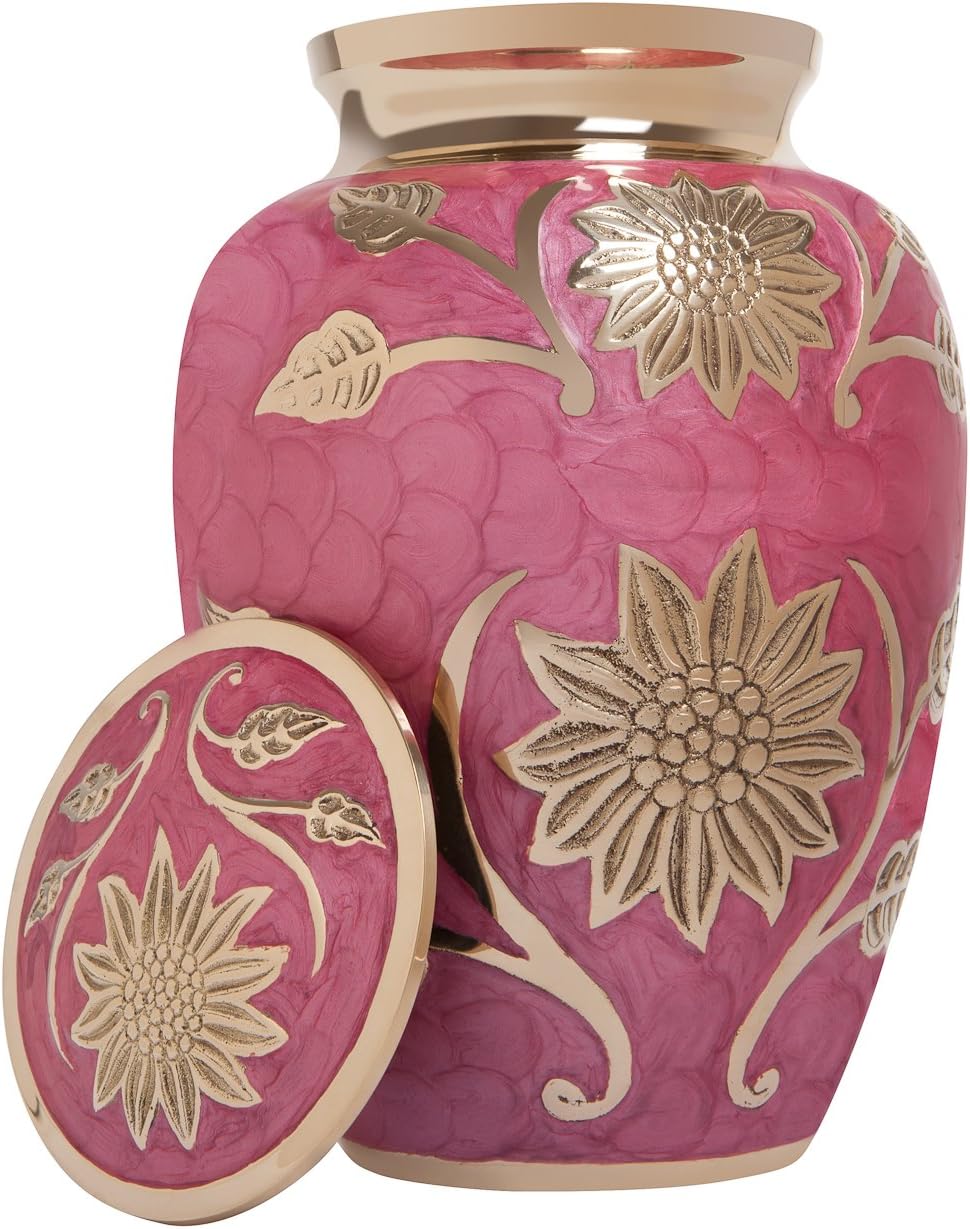 Urna funeraria de flor rosa – Urna de cremación para cenizas humanas – Latón – Adecuado para entierro o nicho de cementerio – Modelo Rose Lisette –
