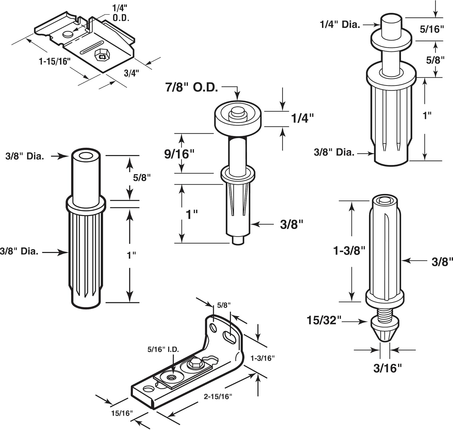 Prime-Line N 7534 Kit de reparación de herrajes para puertas plegables, incluye soportes superior e inferior, pivotes superior e inferior y rueda