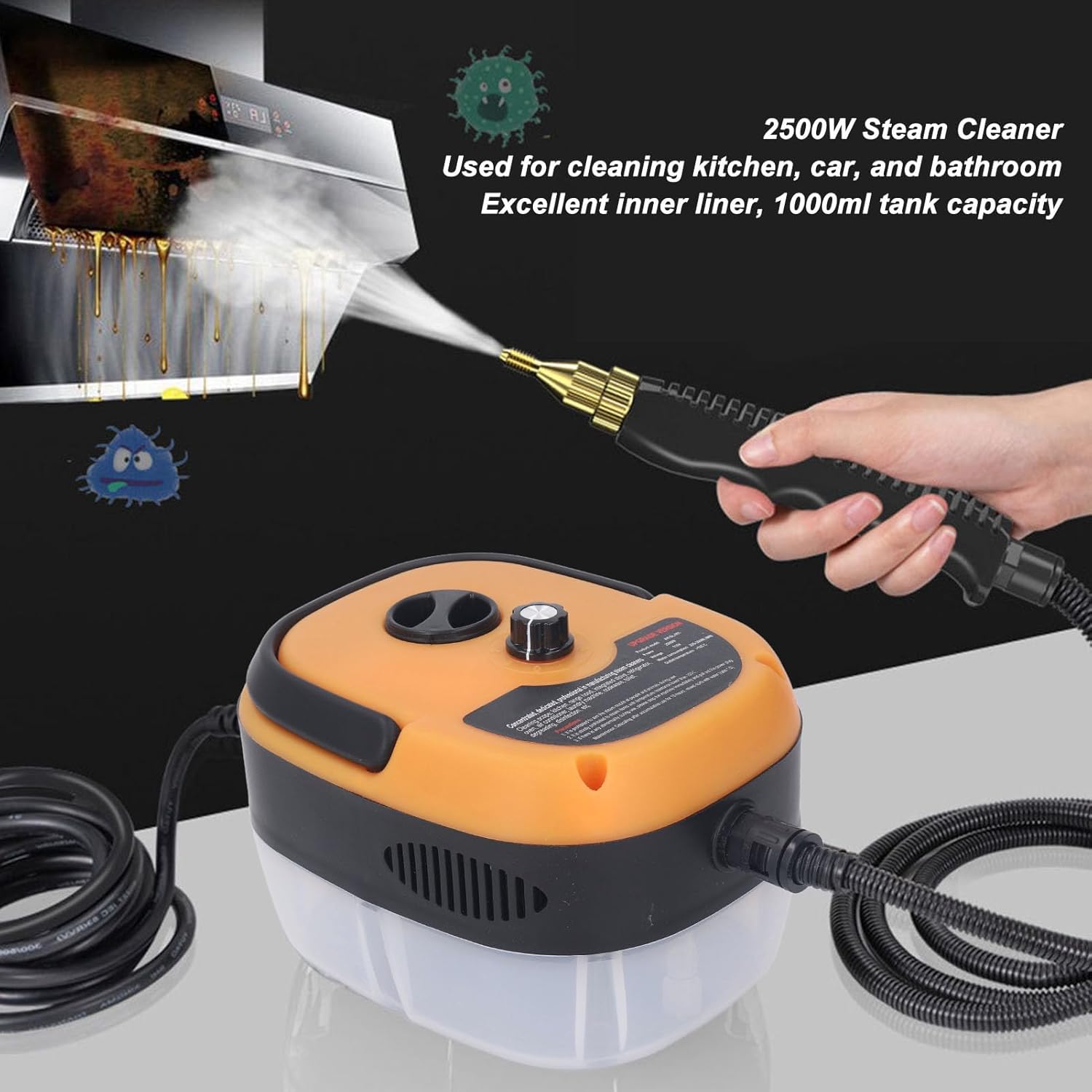 Limpiador de vapor de alta presión de 2500 W, máquina de limpieza de vapor de mano con tanque de revestimiento de metal para cocina de automóvil