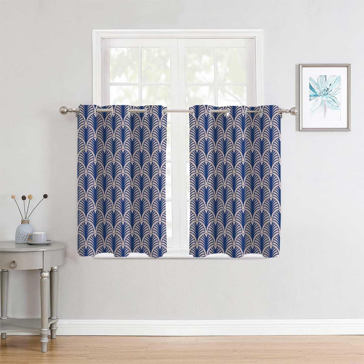 YANFENQI Cortinas para Habitacion Dark Blue Lattice Geometry Polka Dots Nordic Doorway Curtain Blackout Material 55Inch Width by 55Inch Length,2