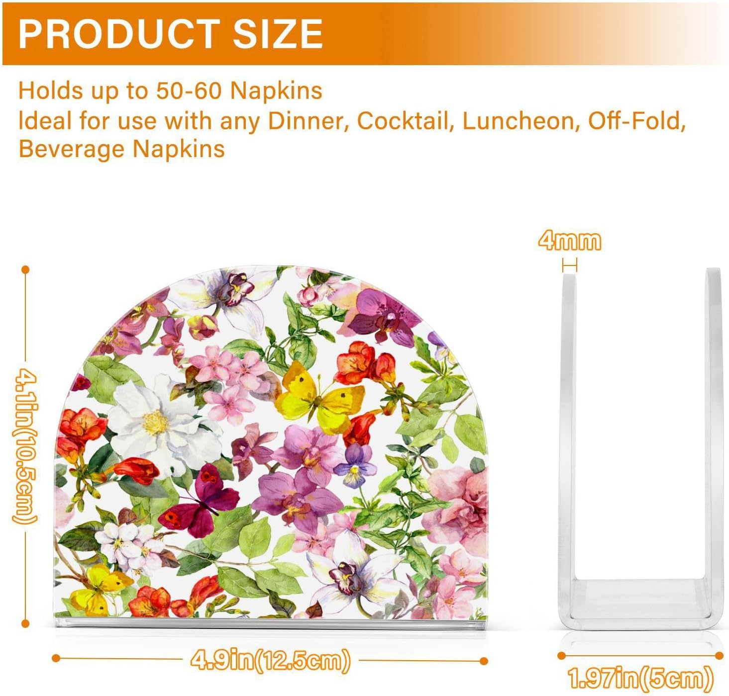 Flowers Butterfly Napkin Holder for Table, Acrylic Upright Non Slip Tabletop Freestanding Tissue Paper Dispenser for Kitchen Restaurant Home Hotel